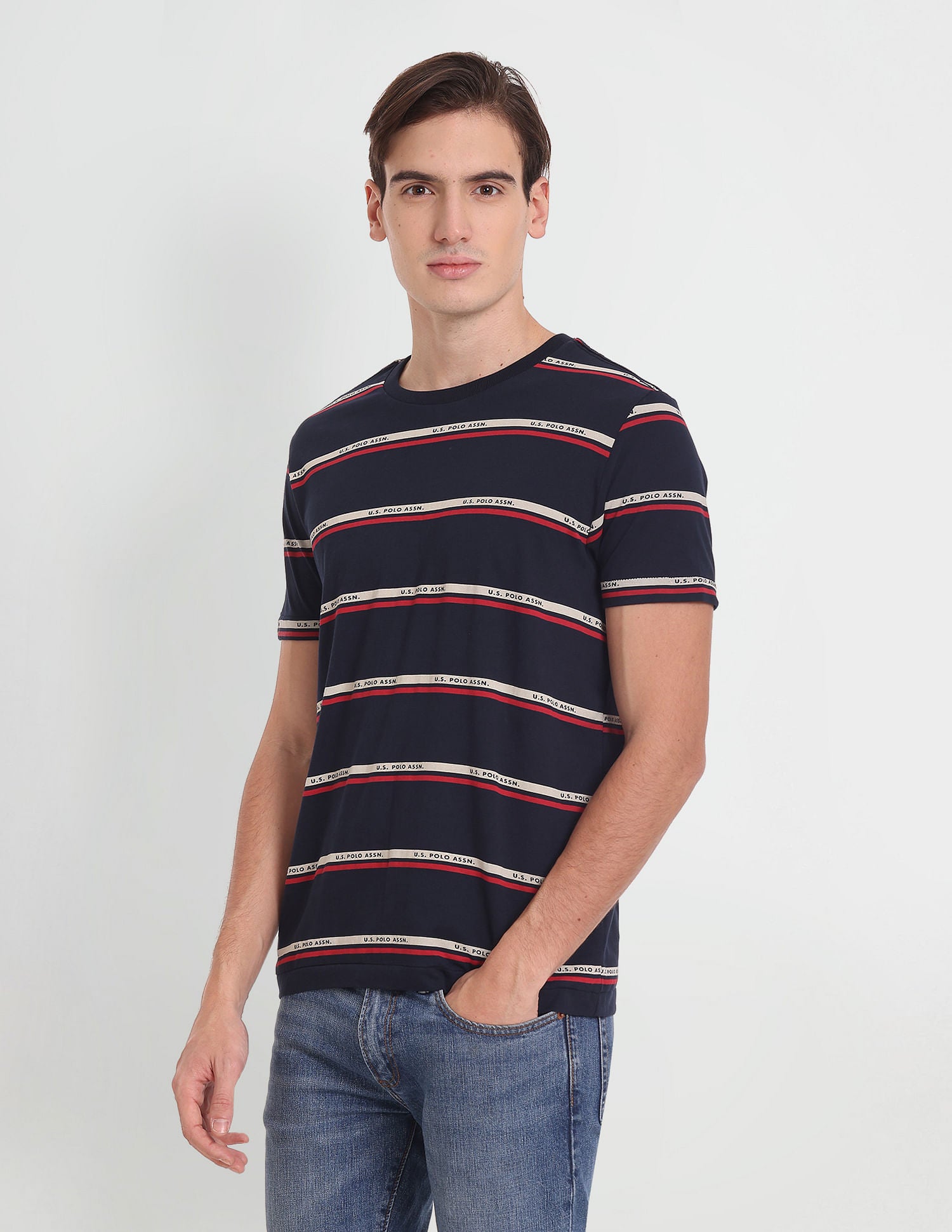Horizontal Stripe Cotton T-Shirt Navy - U.S. Polo Assn. India | Large