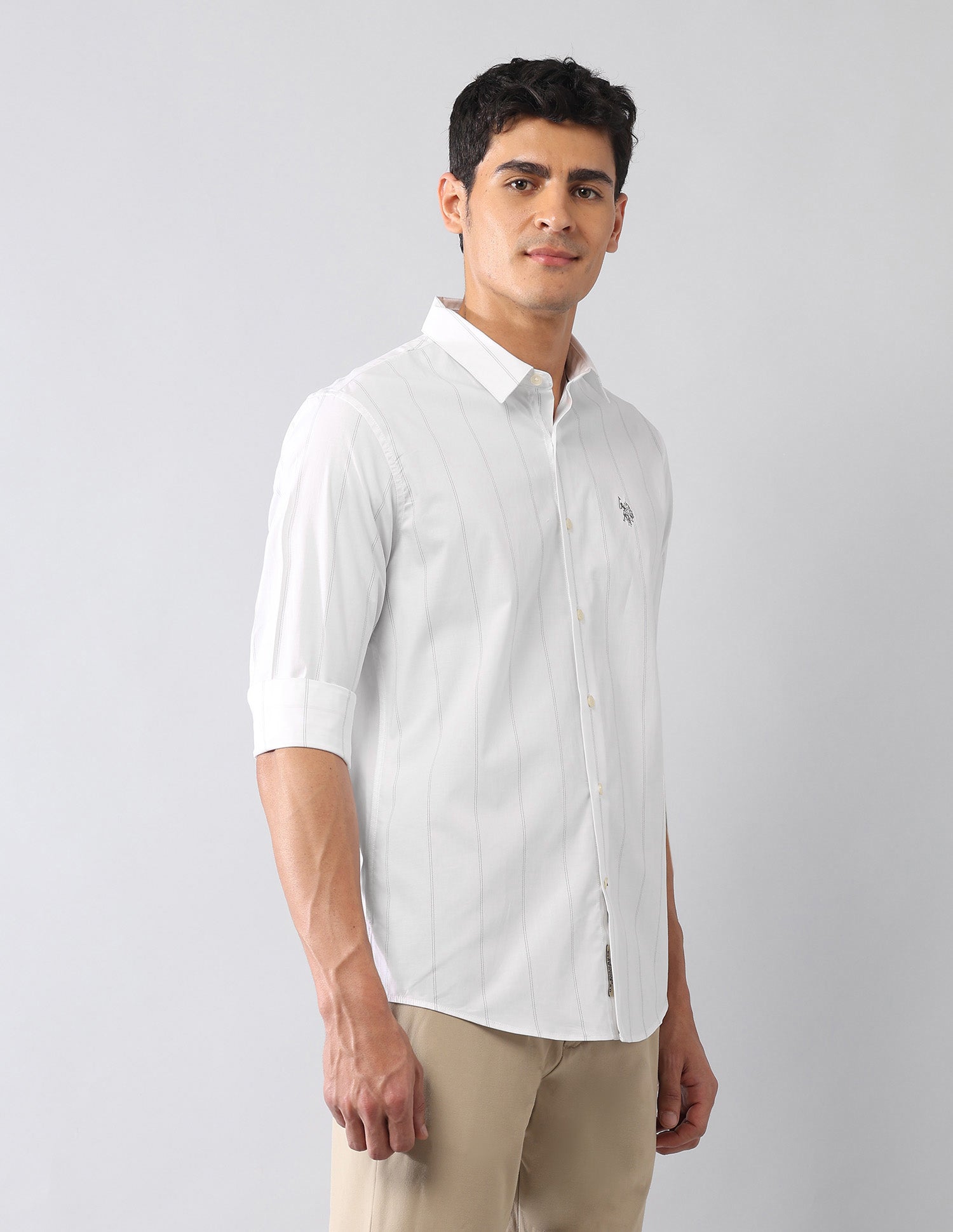 Pinstriped Poplin Pure Cotton Shirt White - U.S. Polo Assn. India | Large