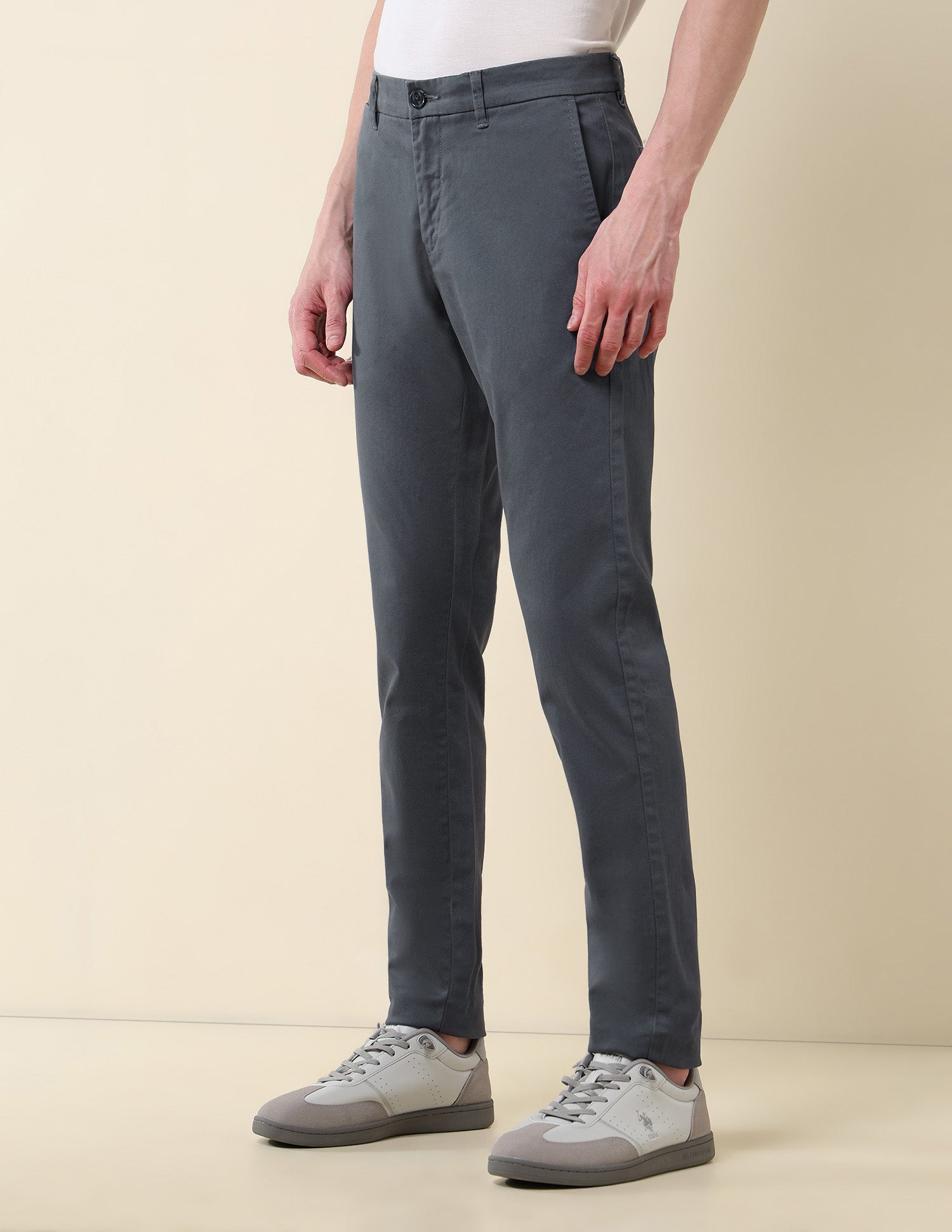 Textured Austin Slim Fit Twill Trousers Grey - U.S. Polo Assn. India | Large
