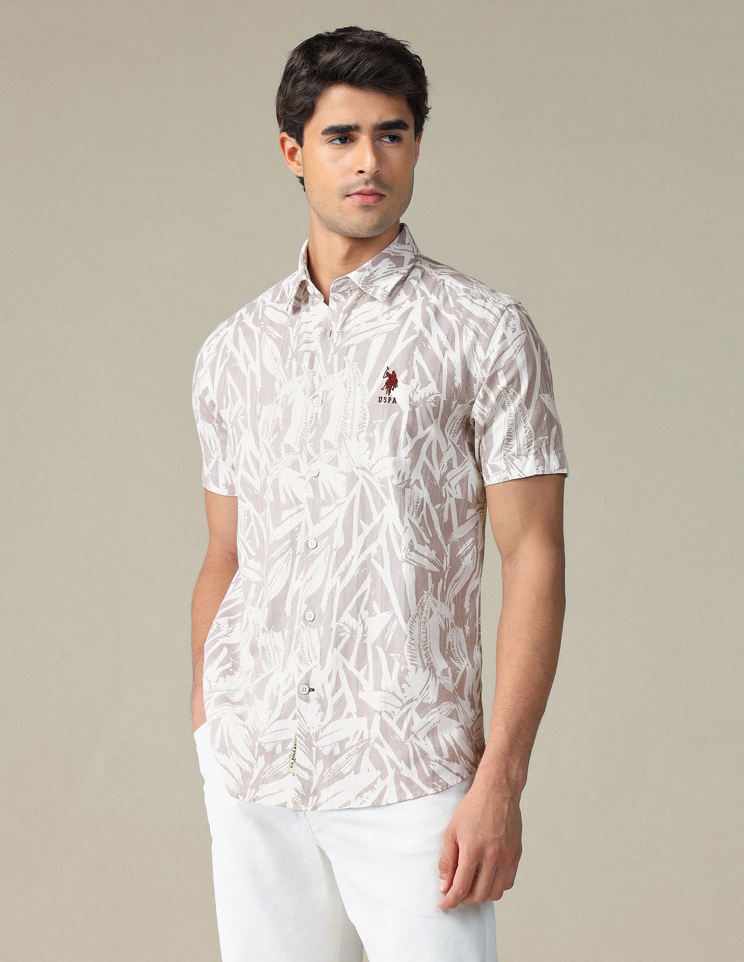 Tropical Printed Dobby Shirt Pink - U.S. POLO ASSN. | Large