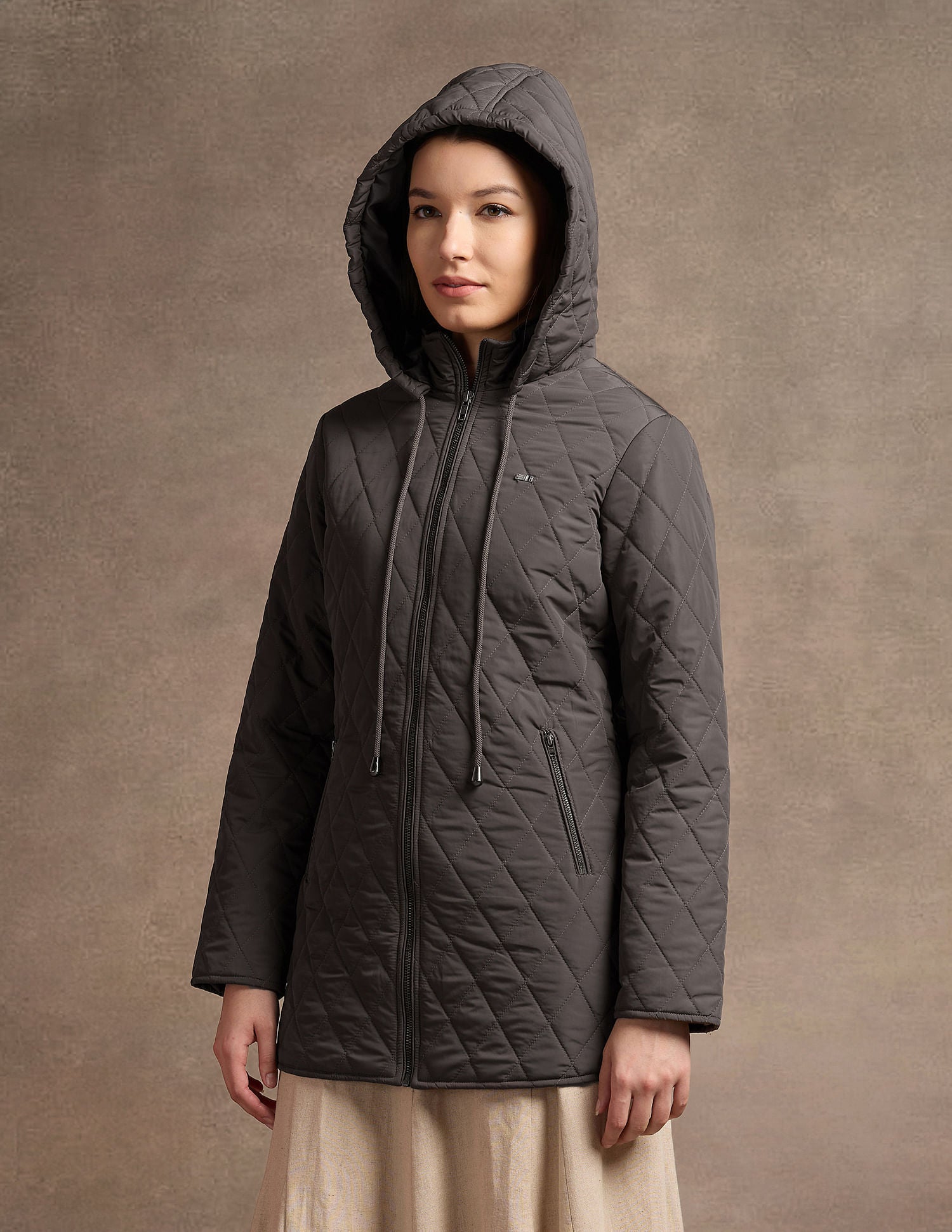 Hooded Longline Quilted Jacket Brown - U.S. POLO ASSN. | Large