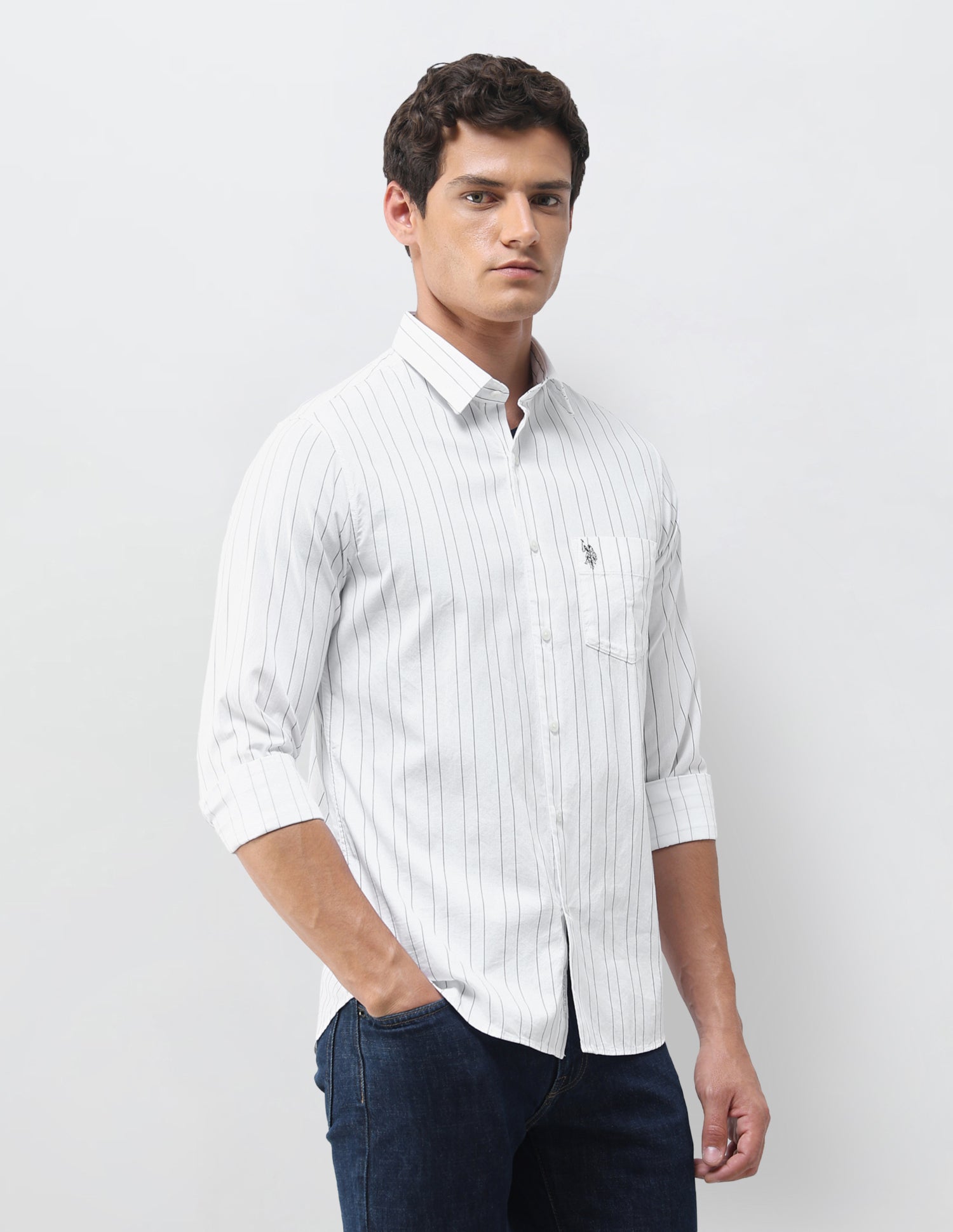 Vertical Striped Regular Fit Shirt White - U.S. Polo Assn. India | Large