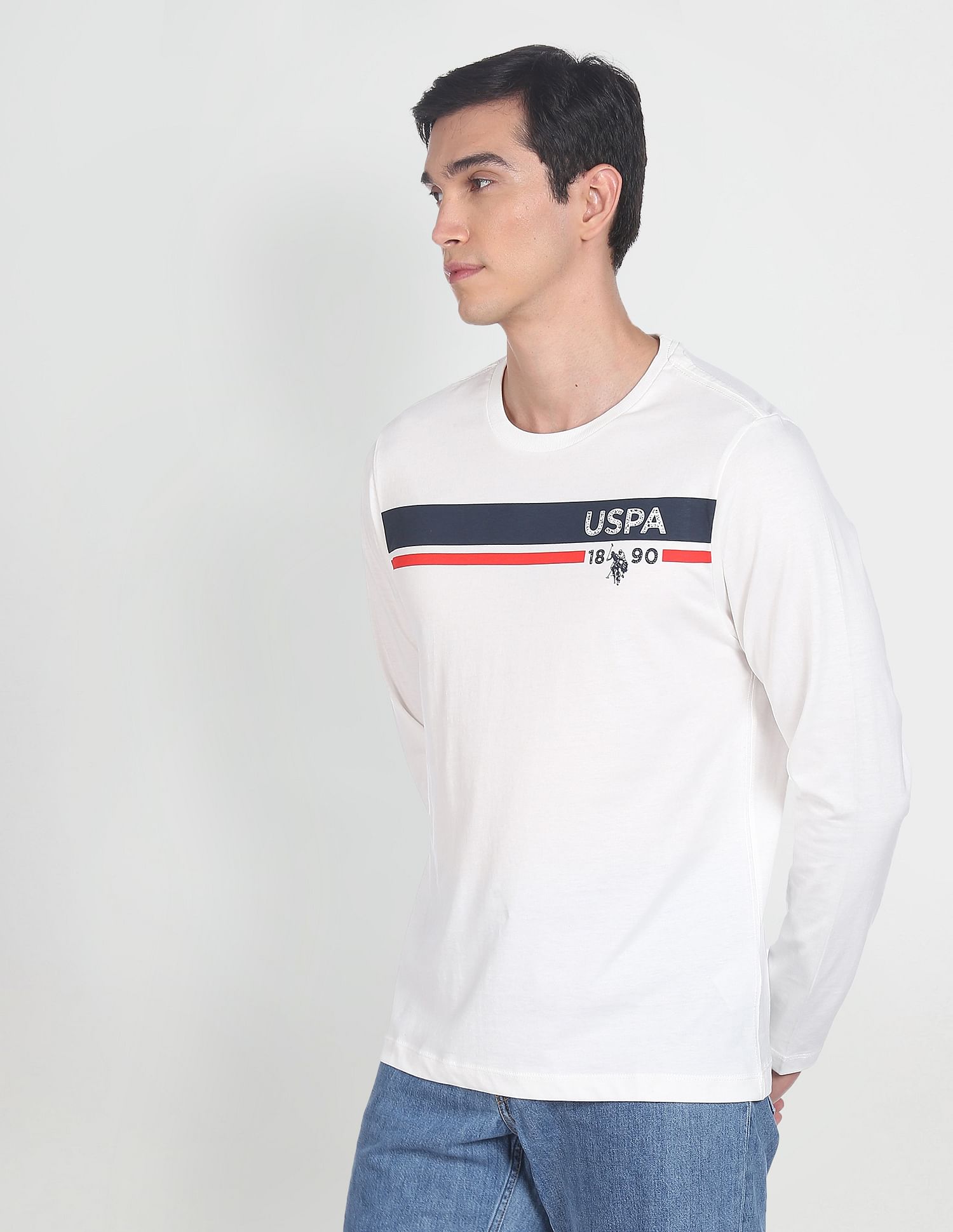 Long Sleeve Brand Stripe Cotton T-Shirt White - U.S. Polo Assn. India | Large