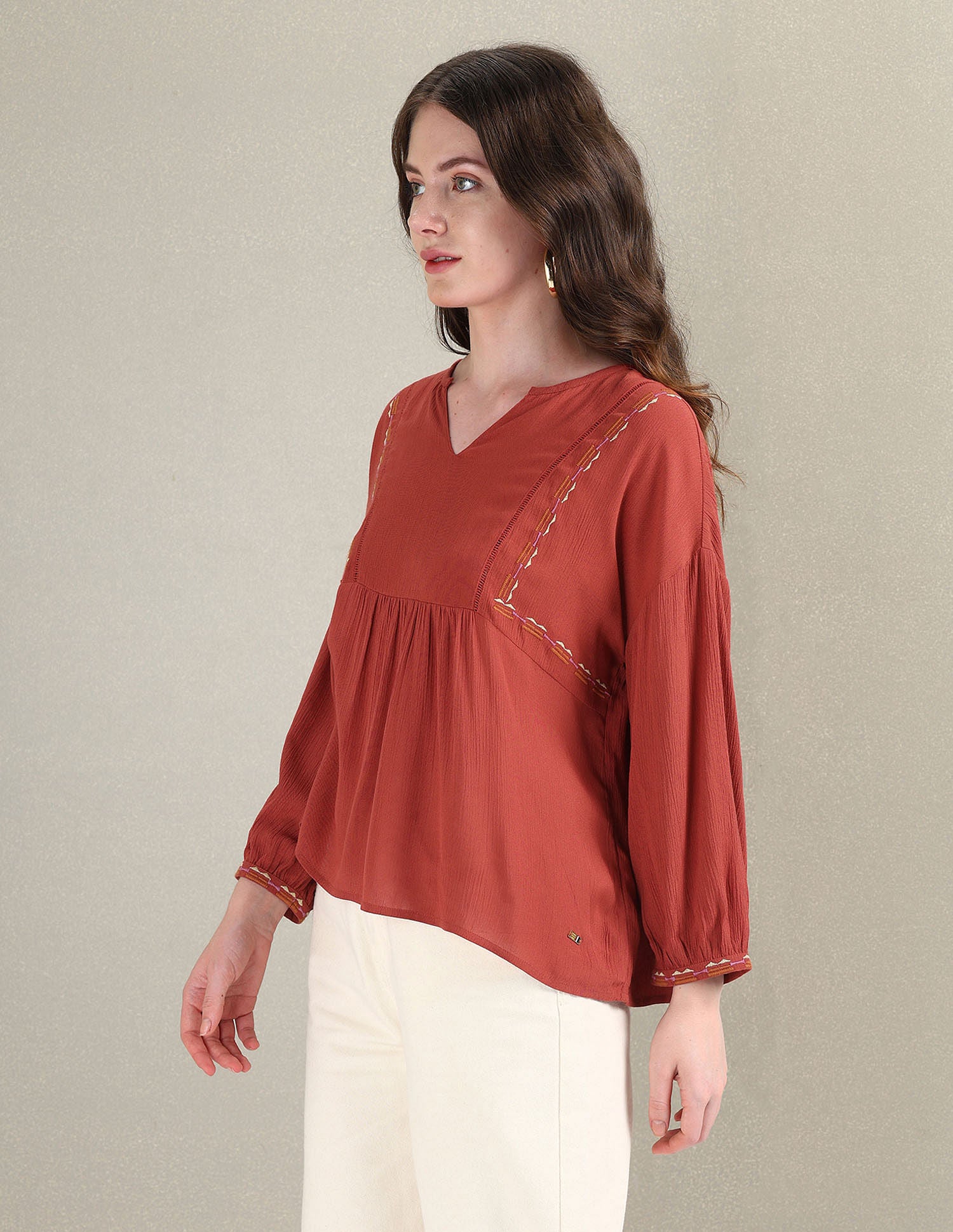 Crinkle Viscose Relaxed Top Rust - U.S. Polo Assn. India | Large