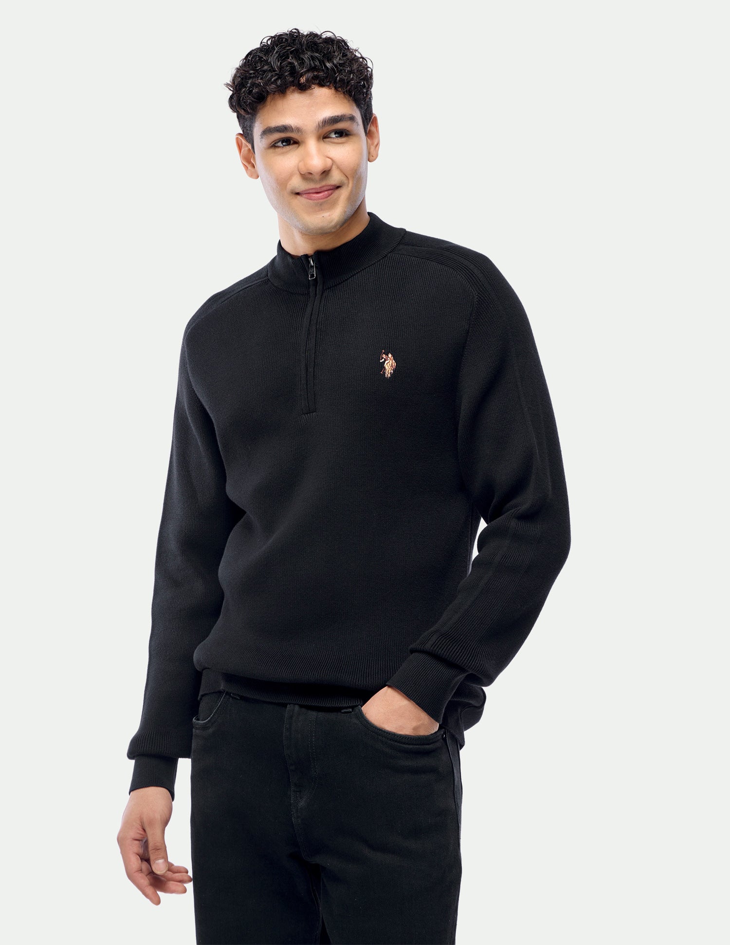 Solid Regular Fit Sweater Black - U.S. Polo Assn. India | Large