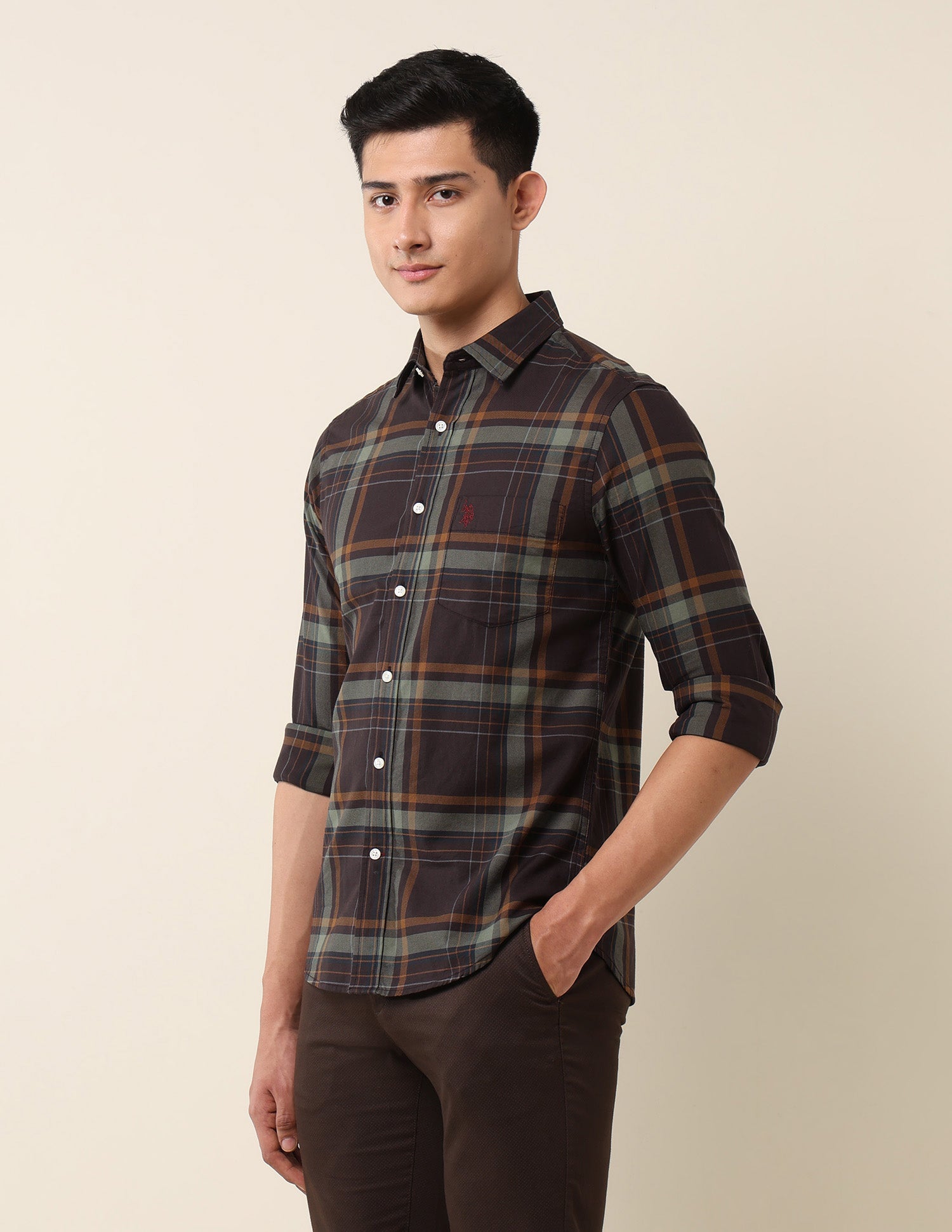 Plaid Checked Pure Cotton Shirt Brown - U.S. Polo Assn. India | Large