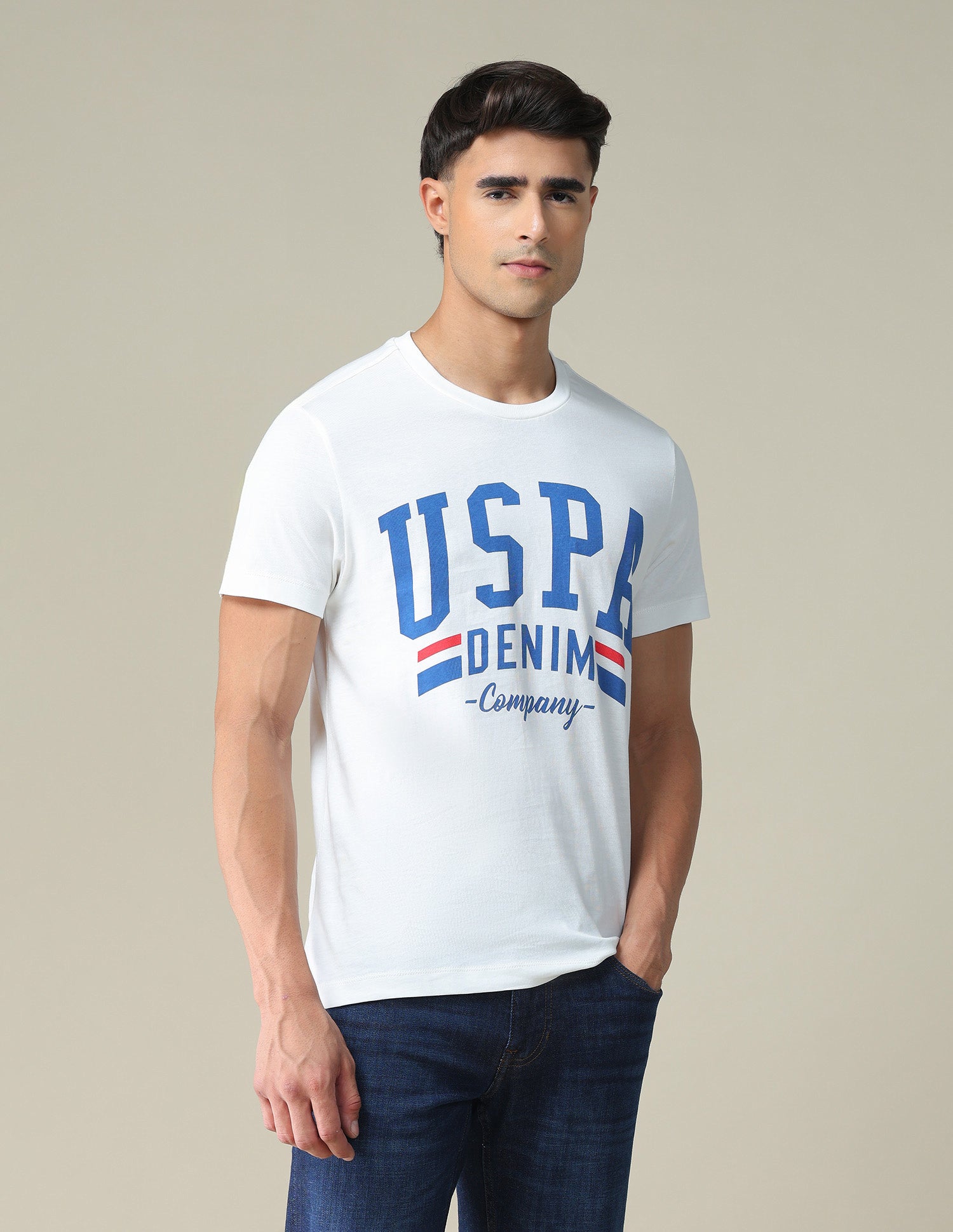 Typographic Print Cotton T-Shirt Ivory - U.S. POLO ASSN. | Large