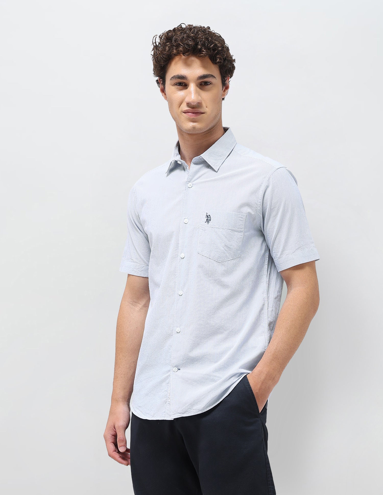 Pinstriped Seersucker Shirt Blue - U.S. Polo Assn. India | Large