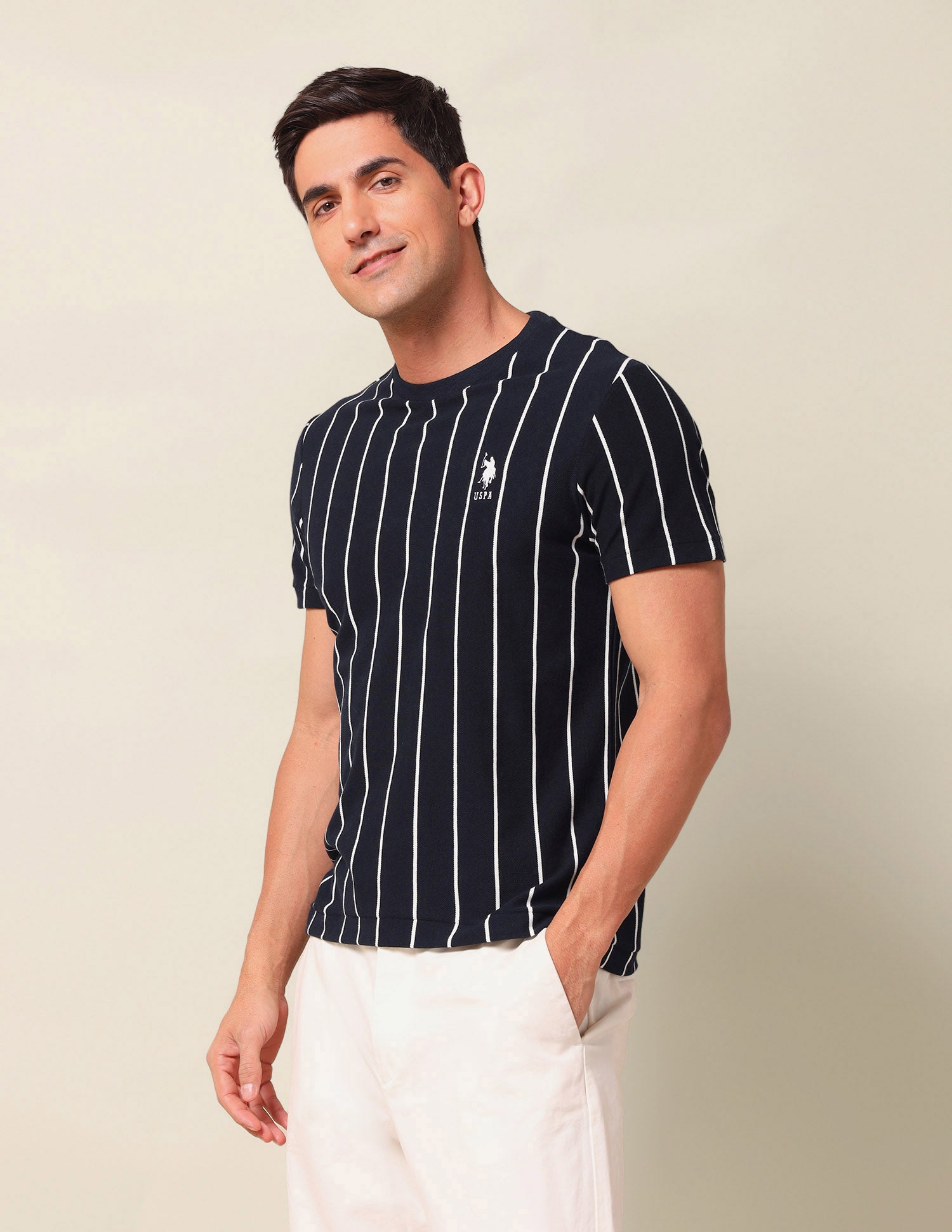 Vertical Striped Slim Fit T-Shirt Navy - U.S. Polo Assn. India | Large