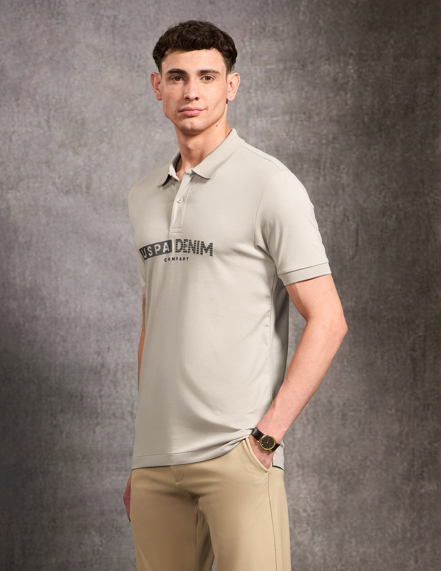 Brand Embossed Black & Gold Polo Shirt Beige - U.S. POLO ASSN. | Large