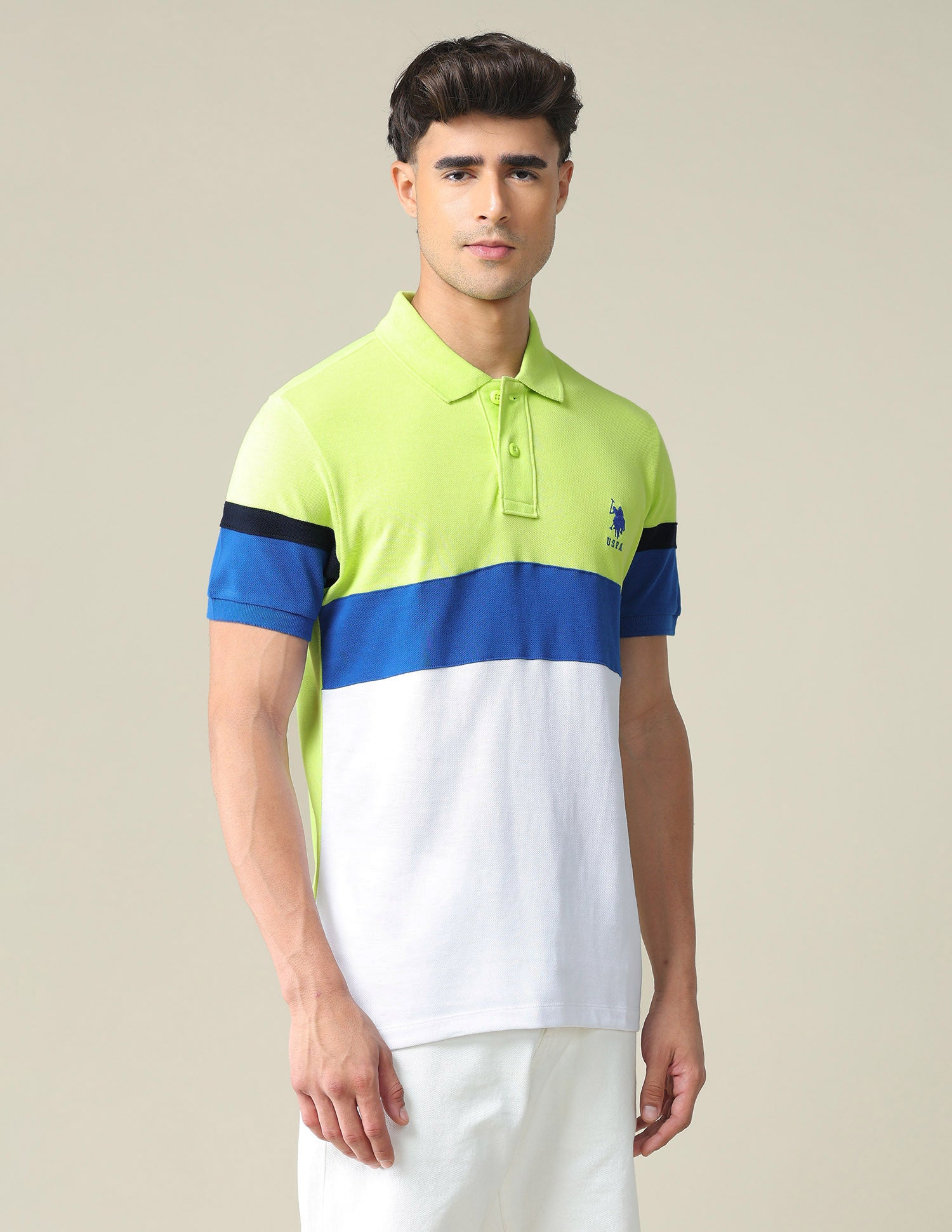 Colour Block Pique Polo Shirt Green - U.S. POLO ASSN. | Large