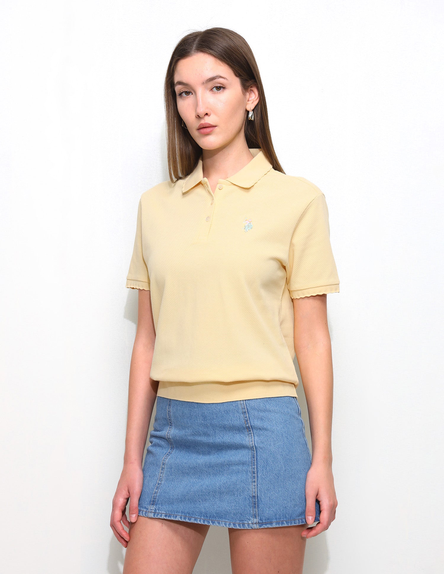 Textured Boxy Fit Blouson Polo Shirt Light Yellow - U.S. Polo Assn. India | Large