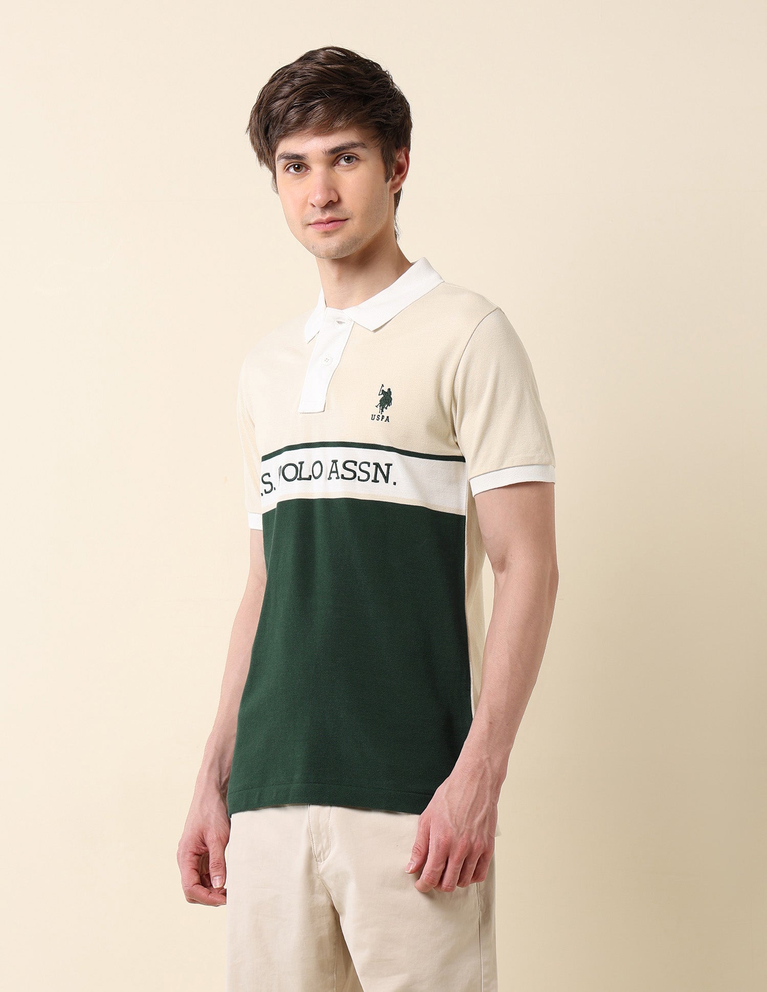 Colourblocked Classic Polo Shirt Beige - U.S. POLO ASSN. | Large