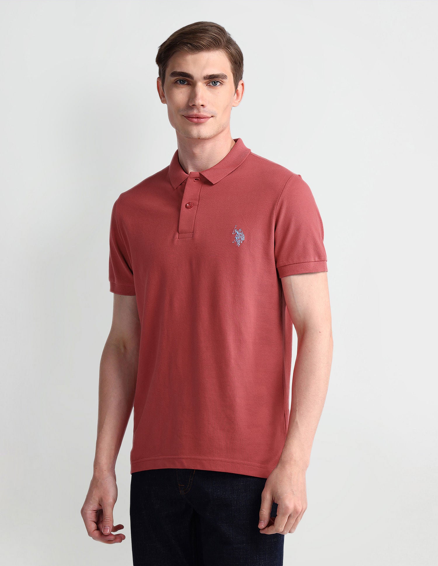 Muscle Fit Solid Polo Shirt Pink - U.S. Polo Assn. India | Large