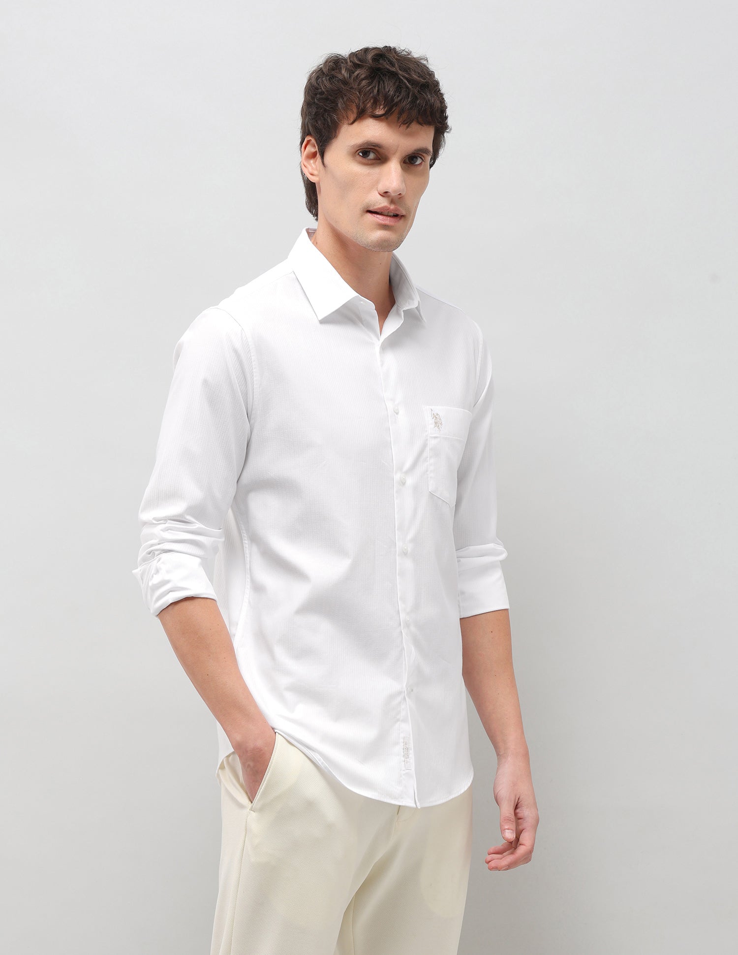Self Design Vertical Striped Dobby Shirt White - U.S. Polo Assn. India | Large