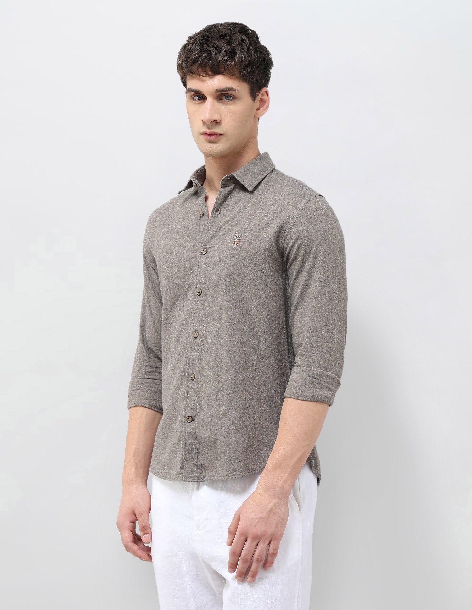 Solid Regular Fit Shirt Light Brown - U.S. POLO ASSN. | Large