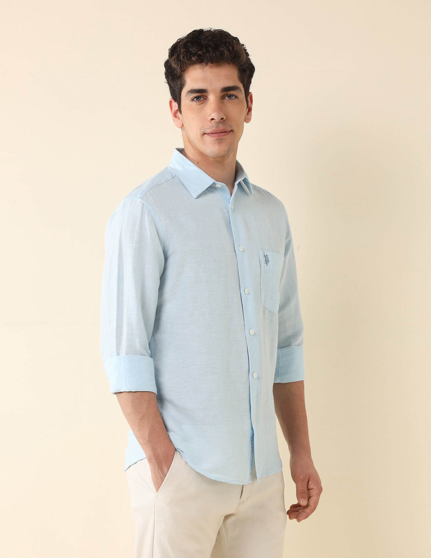 Tailored Fit Solid Shirt Light Blue - U.S. Polo Assn. India | Large