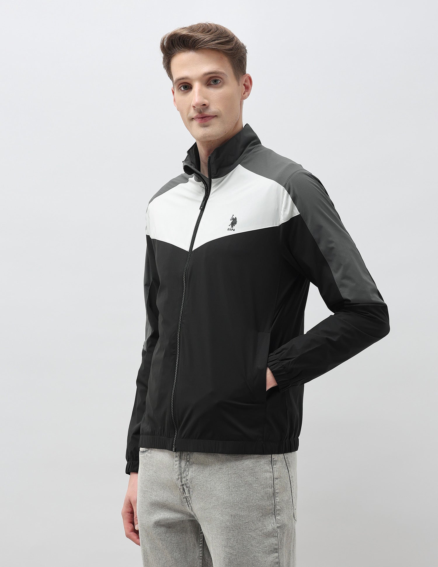 Colour Blocked Windcheater Jacket Black - U.S. POLO ASSN. | Large