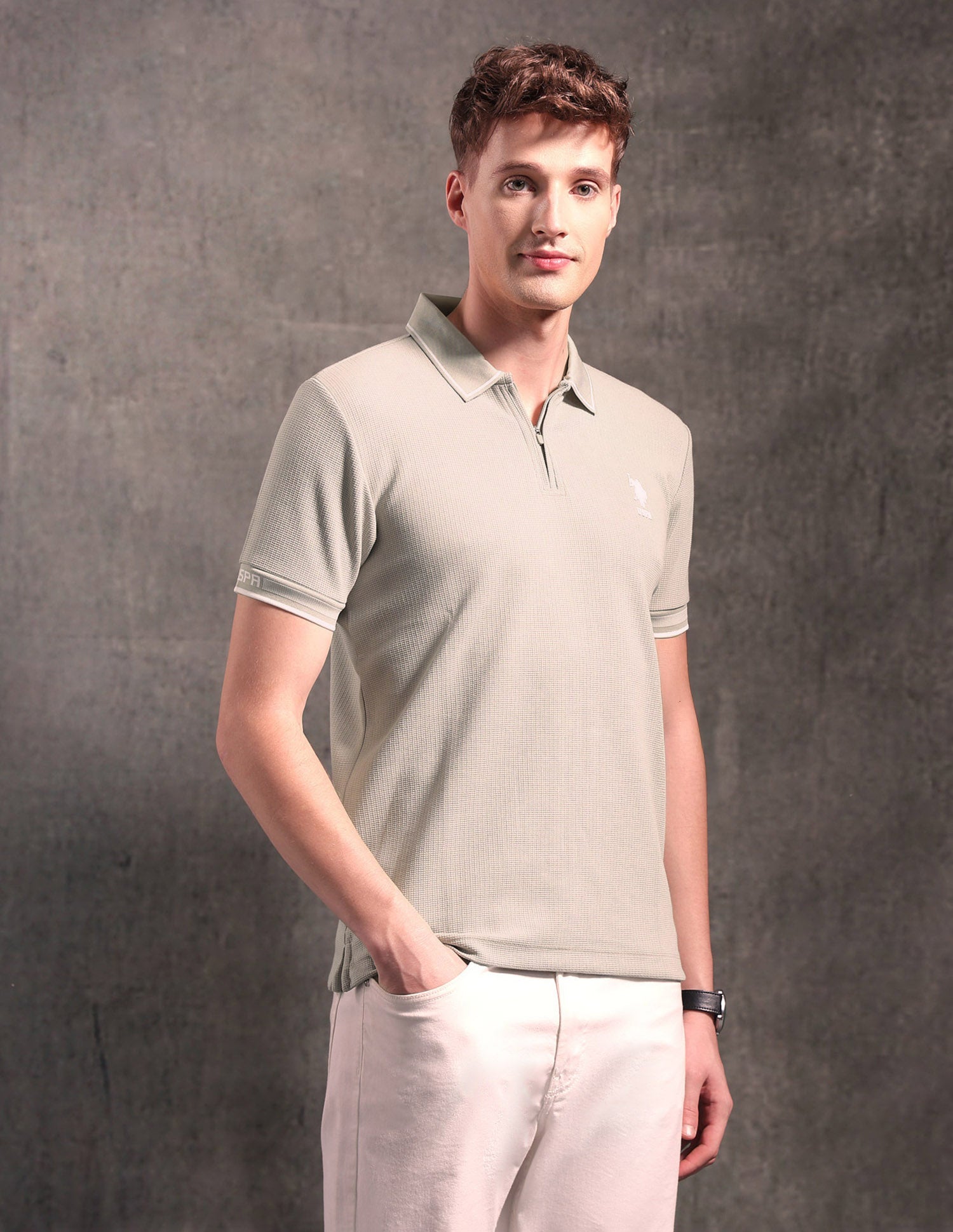 Black & Gold Textured Polo Shirt Beige - U.S. POLO ASSN. | Large