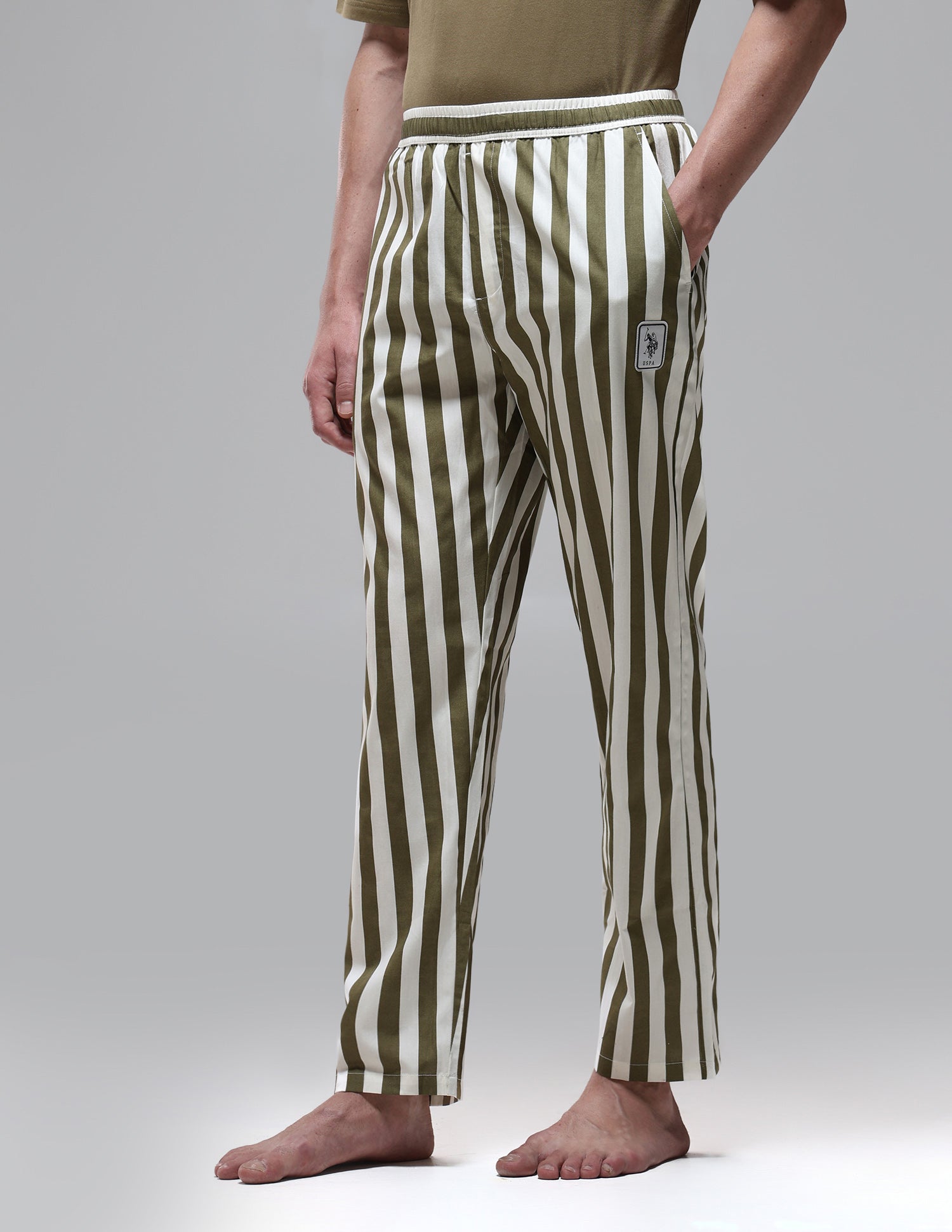Vertical Striped Mid Rise OELP1 Lounge Pants Olive - U.S. Polo Assn. India | Large