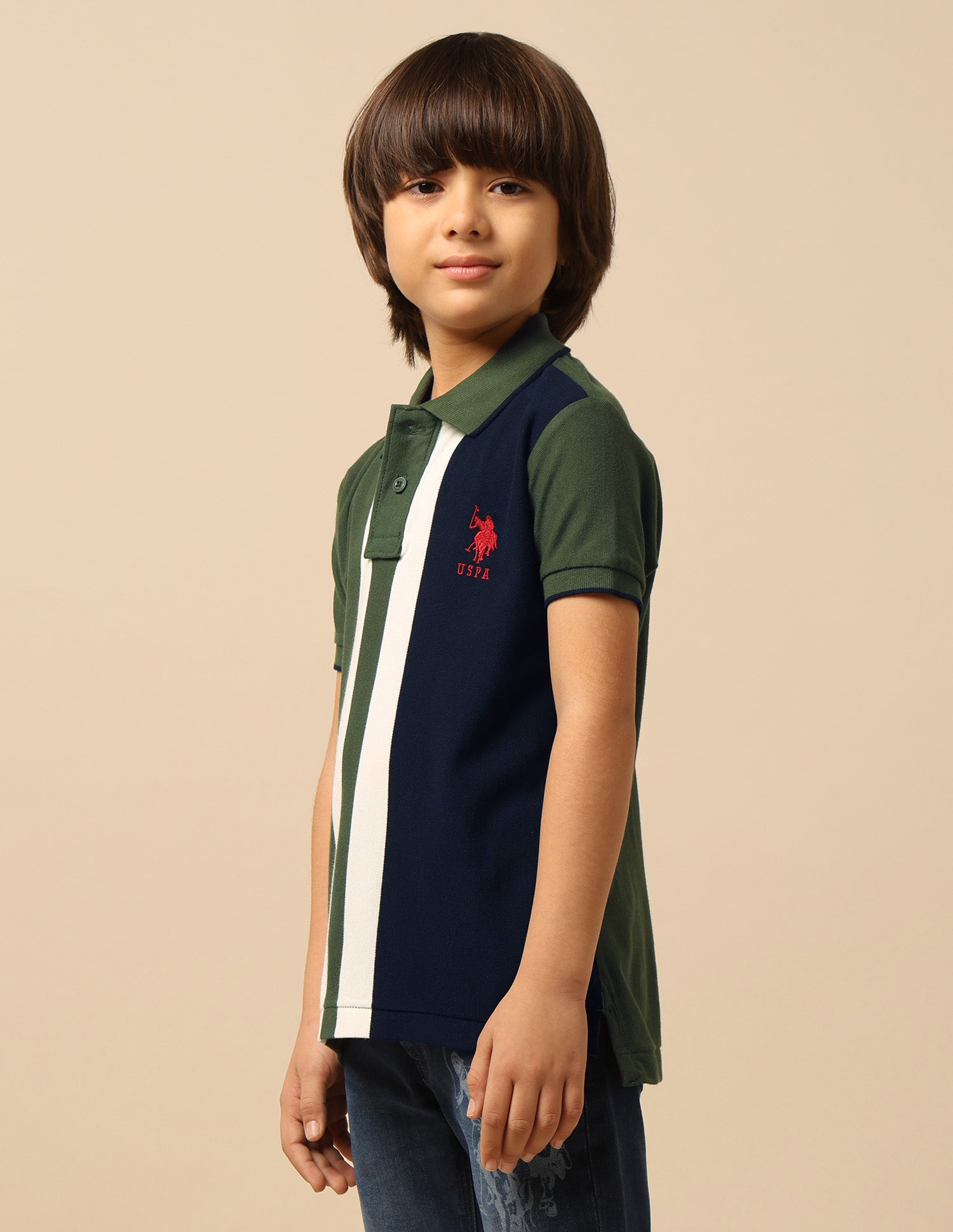 Boys Colour Blocked Regular Fit Polo Shirt Olive - U.S. POLO ASSN. | Large