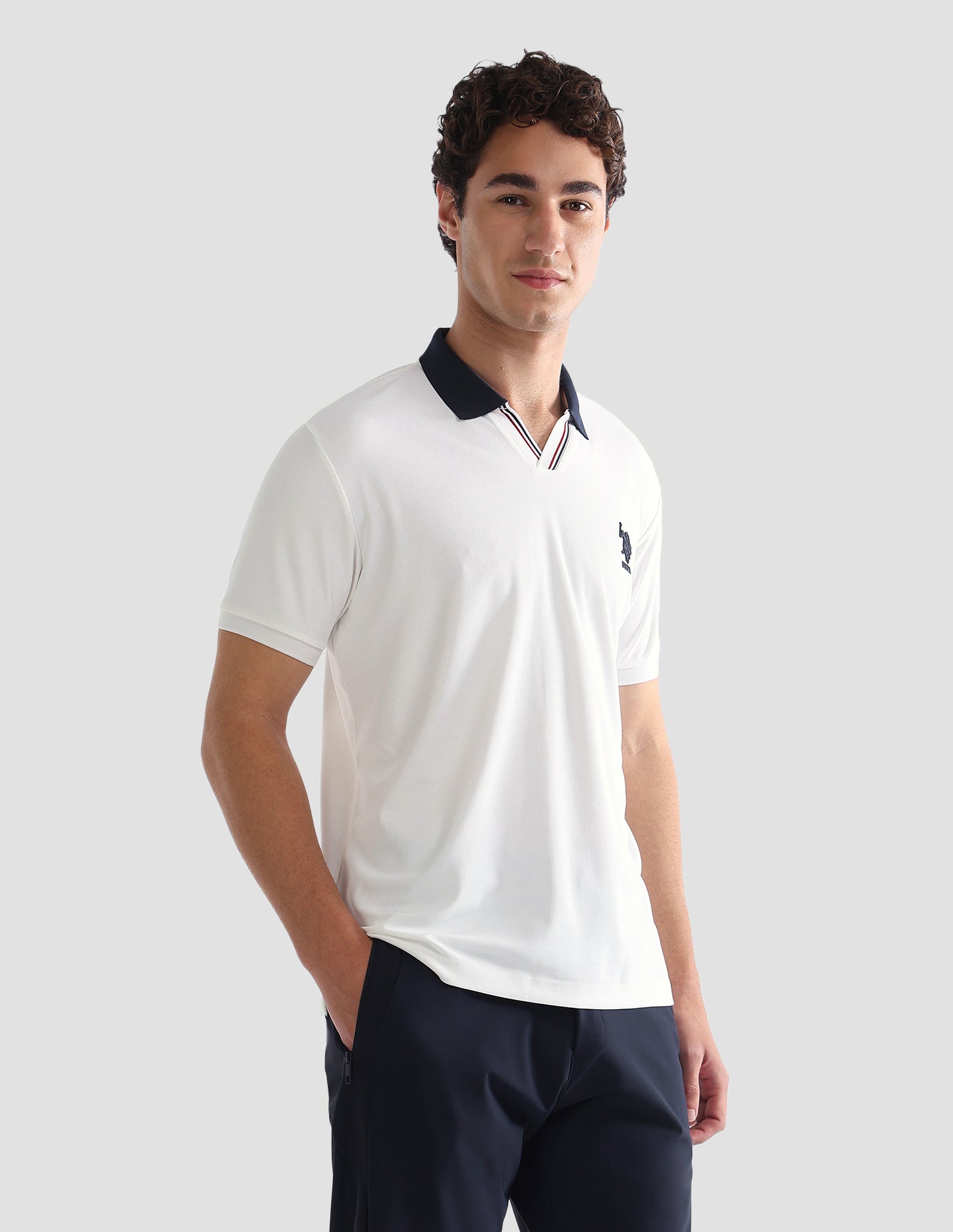 Solid Slim Fit Active Polo Shirt Off White - U.S. Polo Assn. India | Large
