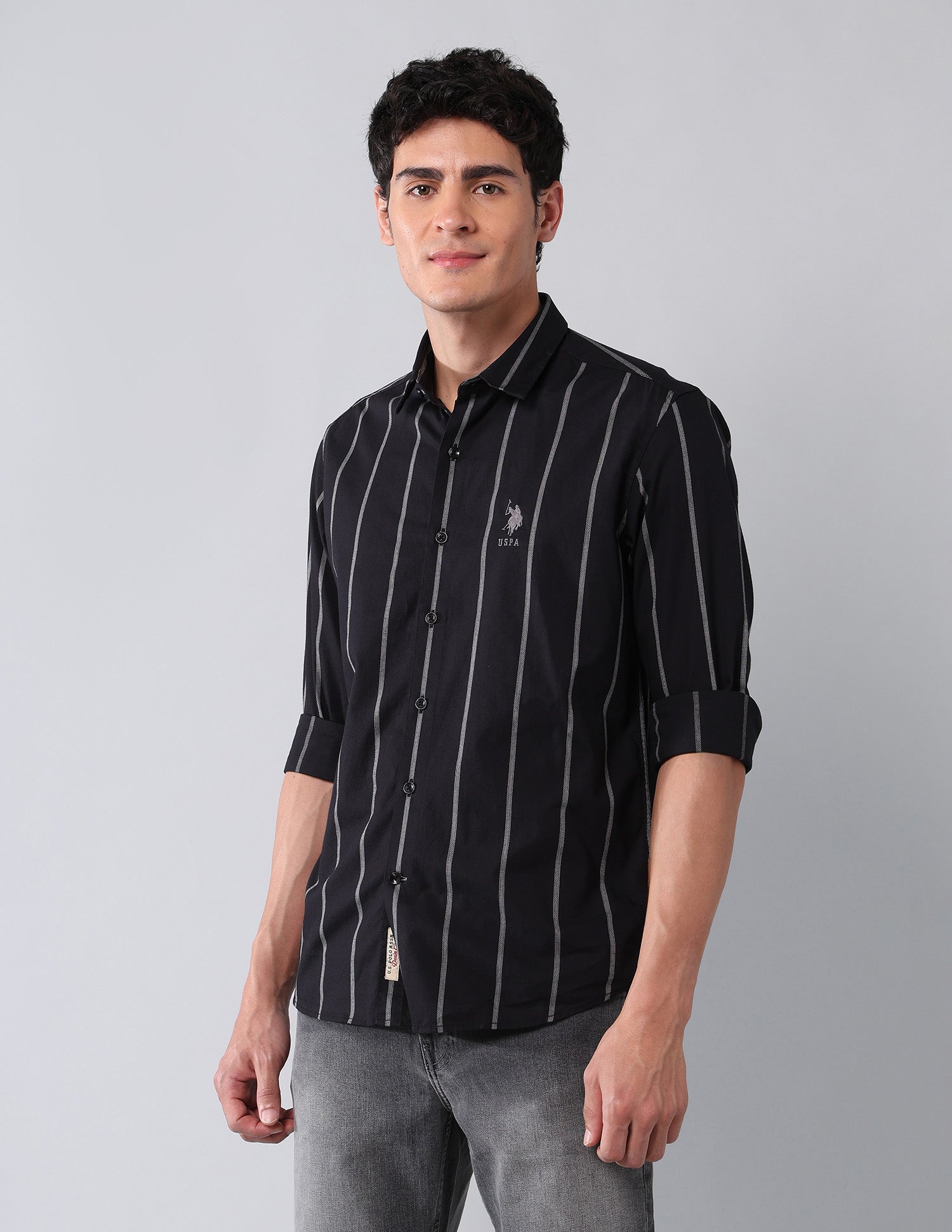 Vertical Striped Dobby Shirt Black - U.S. Polo Assn. India | Large