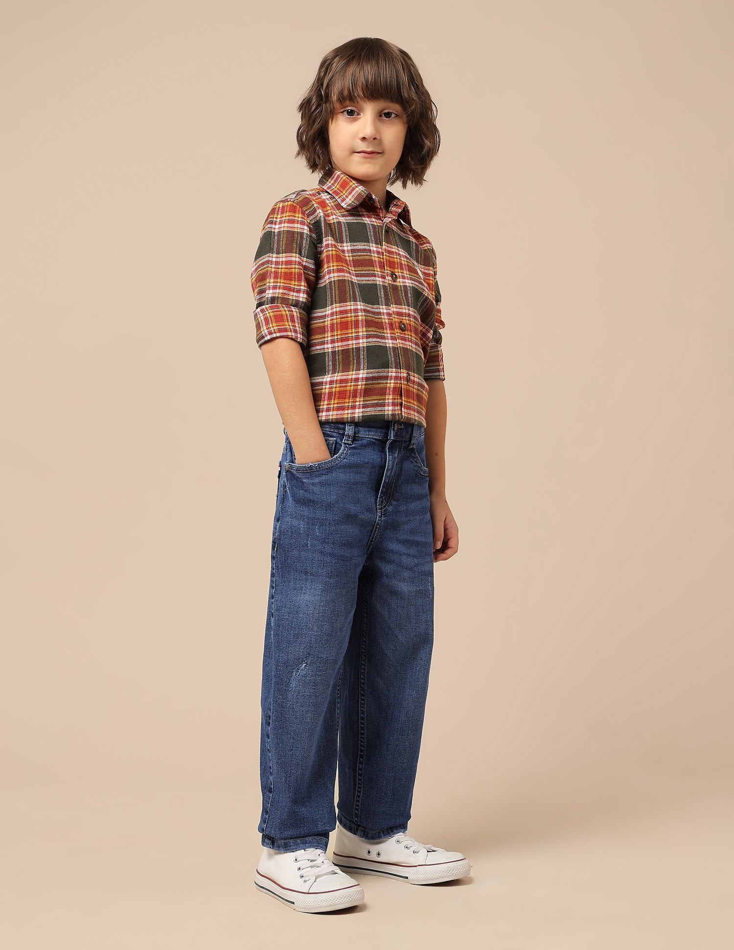 Boys Baggy Fit Lightly Distressed Jeans Mid Blue - U.S. POLO ASSN. | Large