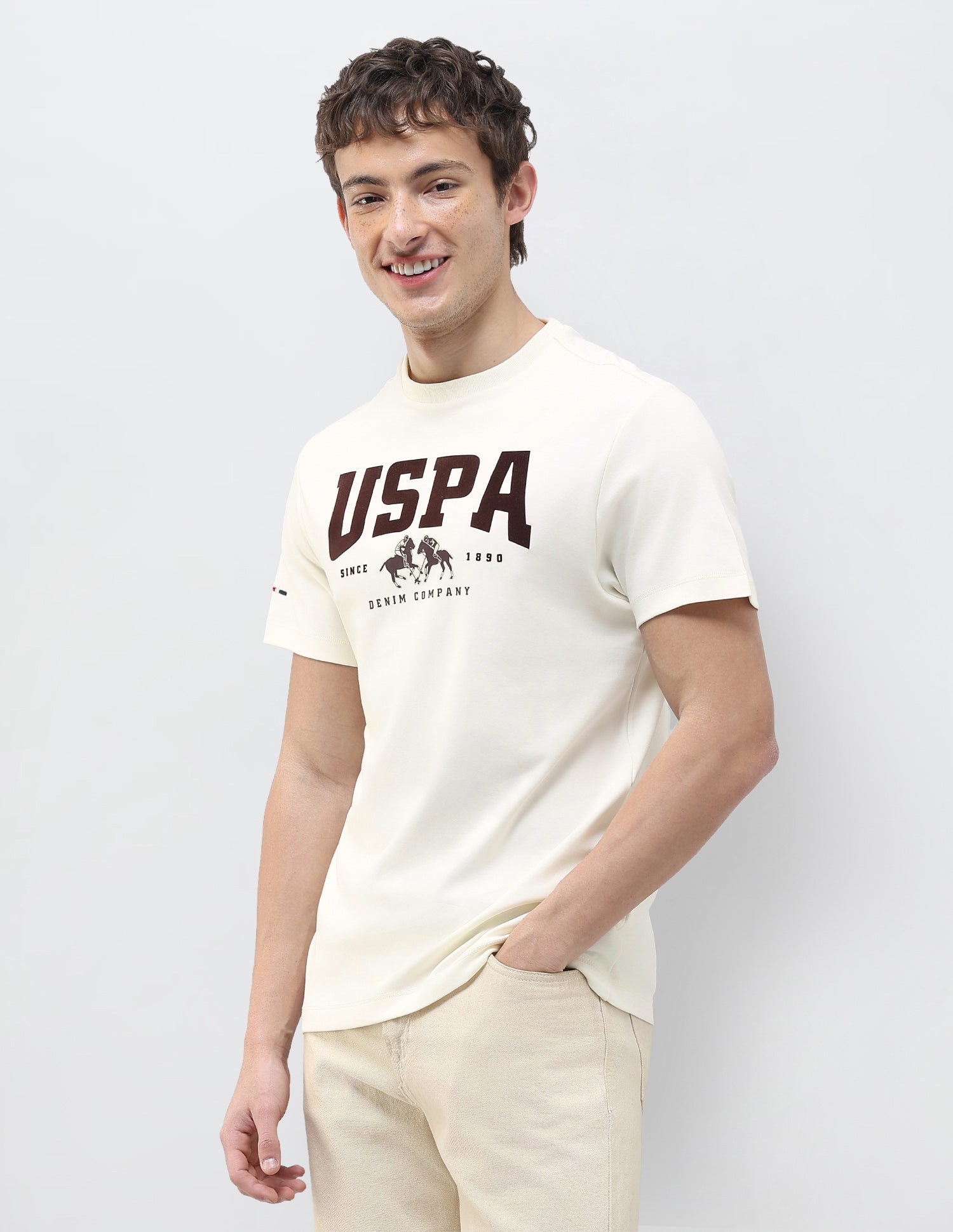 Brand Printed Slim Fit T-Shirt Ivory - U.S. Polo Assn. India | Large