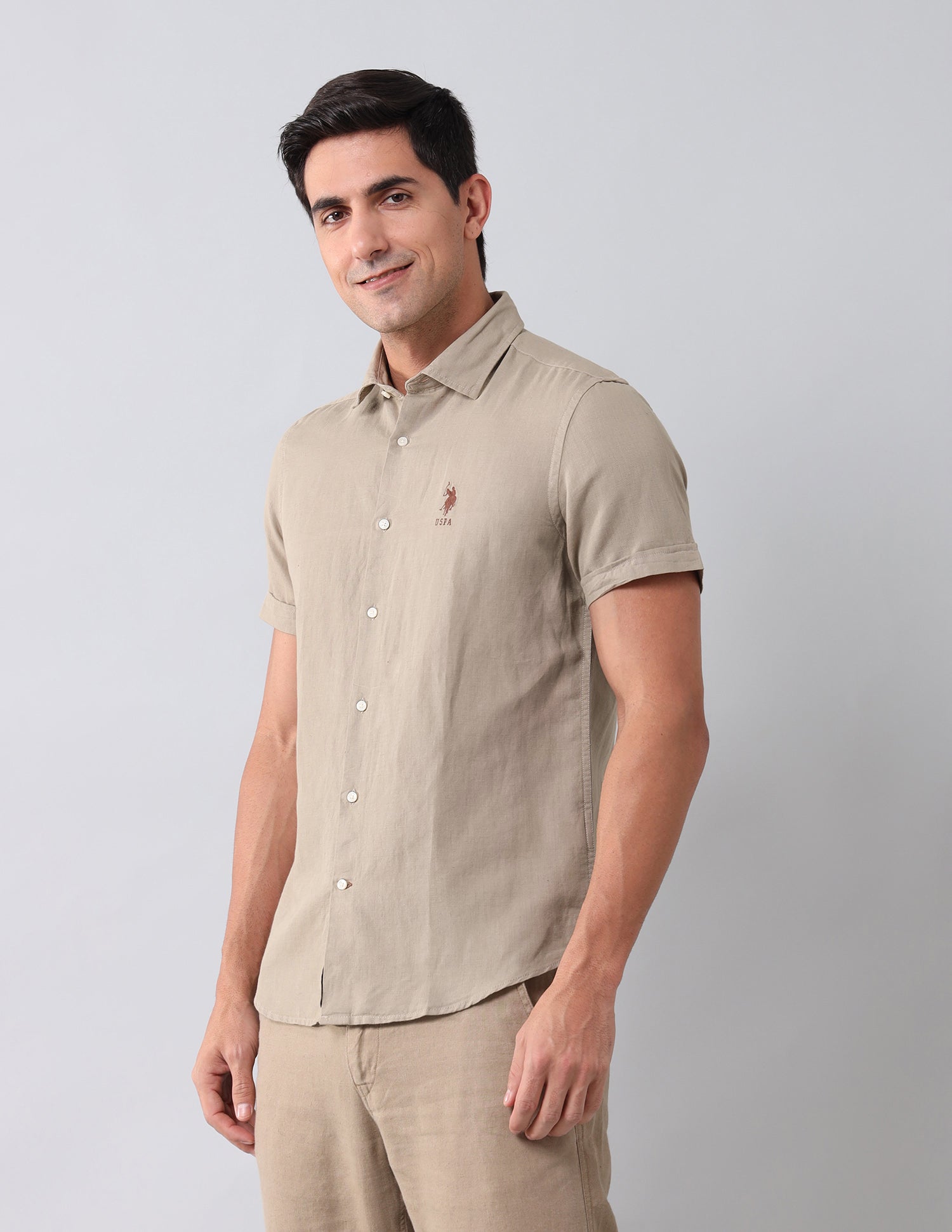 Regular Fit Solid Shirt Khaki - U.S. Polo Assn. India | Large