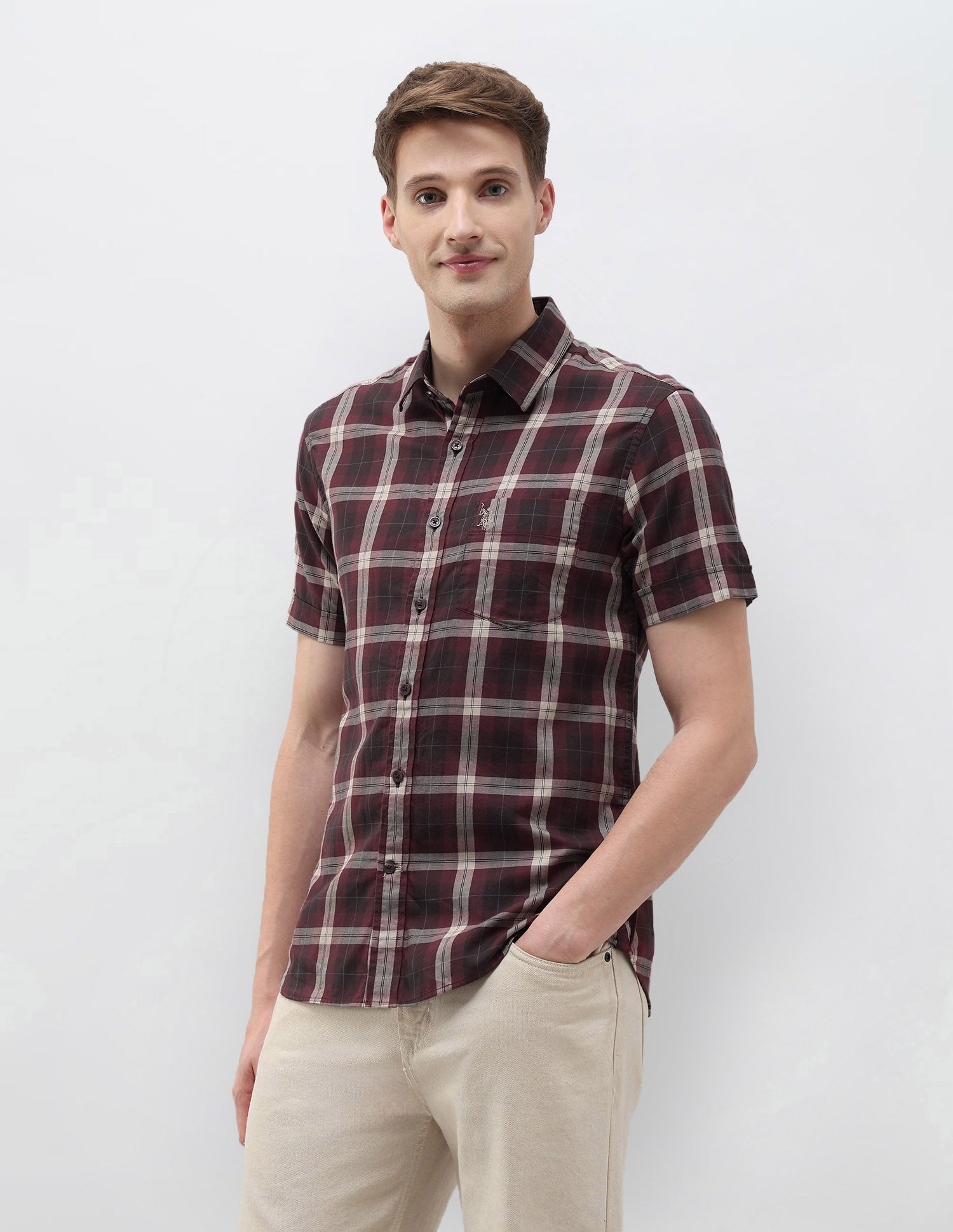 Plaid Checked Tailored Fit Shirt Maroon - U.S. Polo Assn. India | Large
