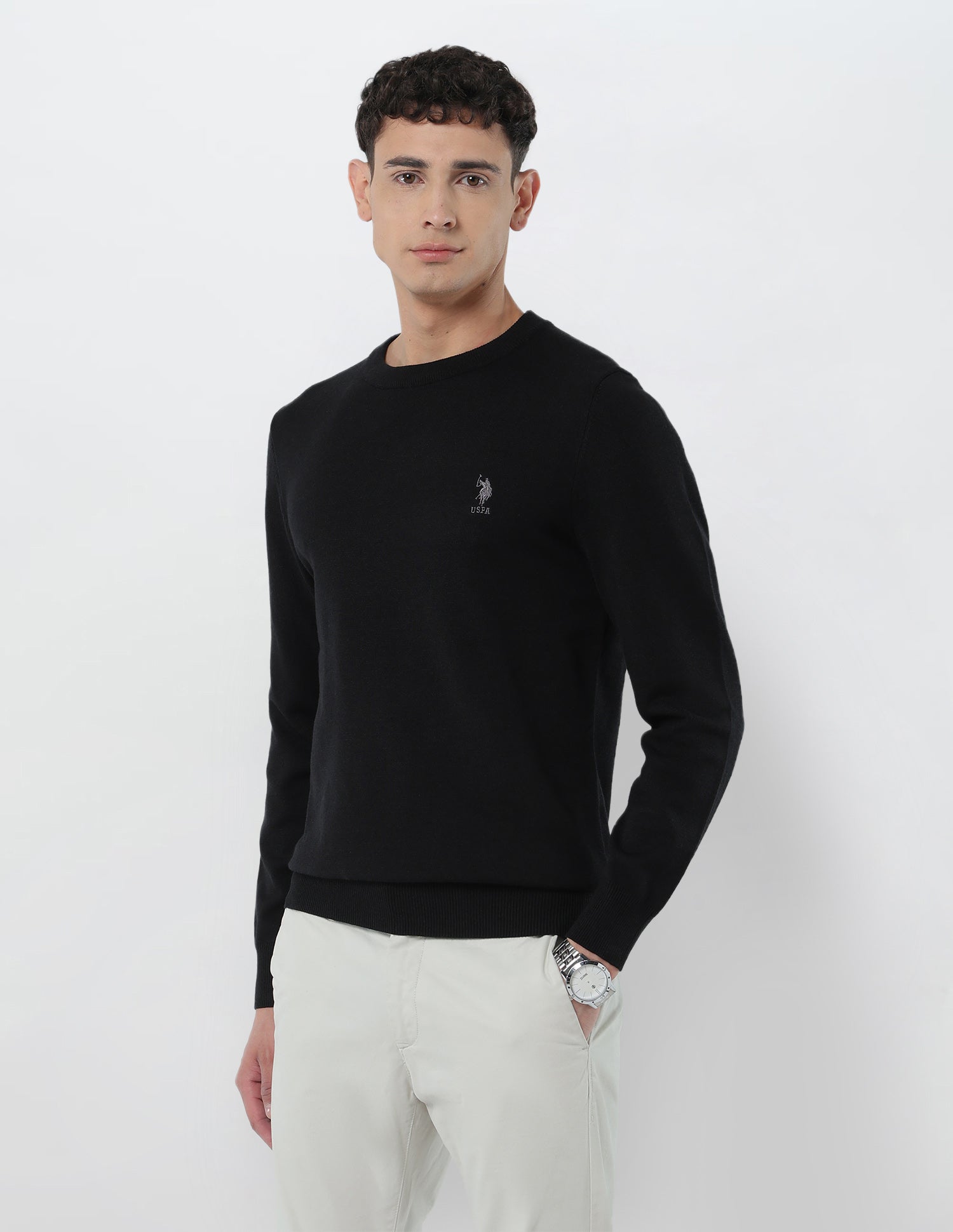 Solid Regular Fit Sweater Black - U.S. POLO ASSN. | Large