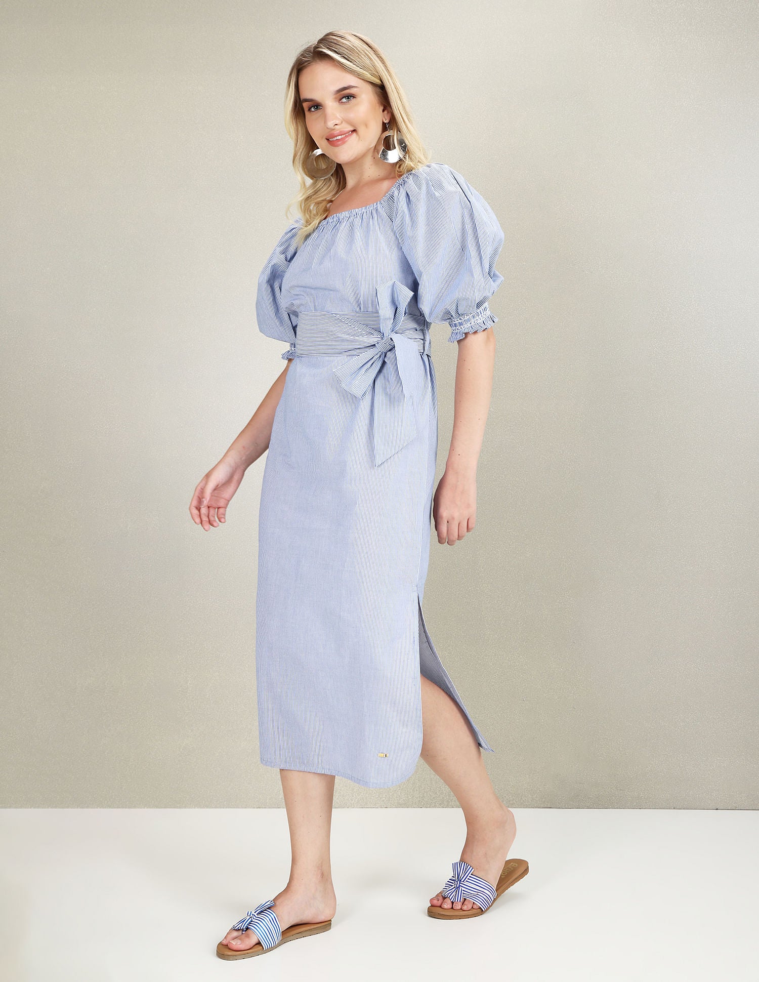 Square Neck Tie Up Midi Dress Blue - U.S. Polo Assn. India | Large