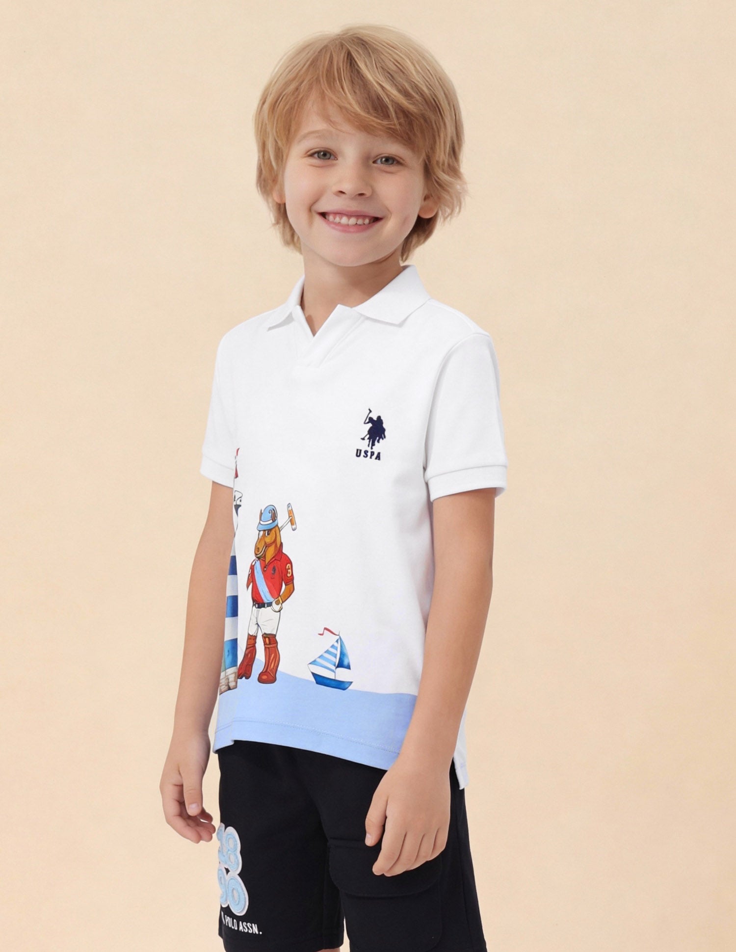 Graphic Brand Printed Regular Fit Polo Shirt White - U.S. Polo Assn. India | Large