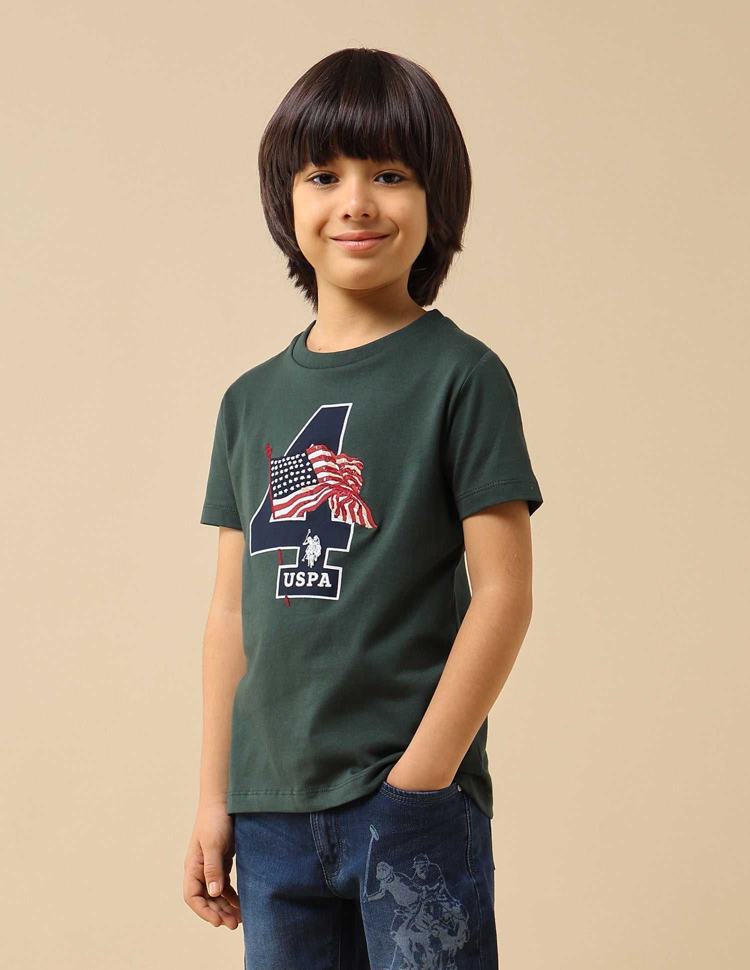 Boys Brand Appliqued Mini Me T-Shirt Olive - U.S. POLO ASSN. | Large