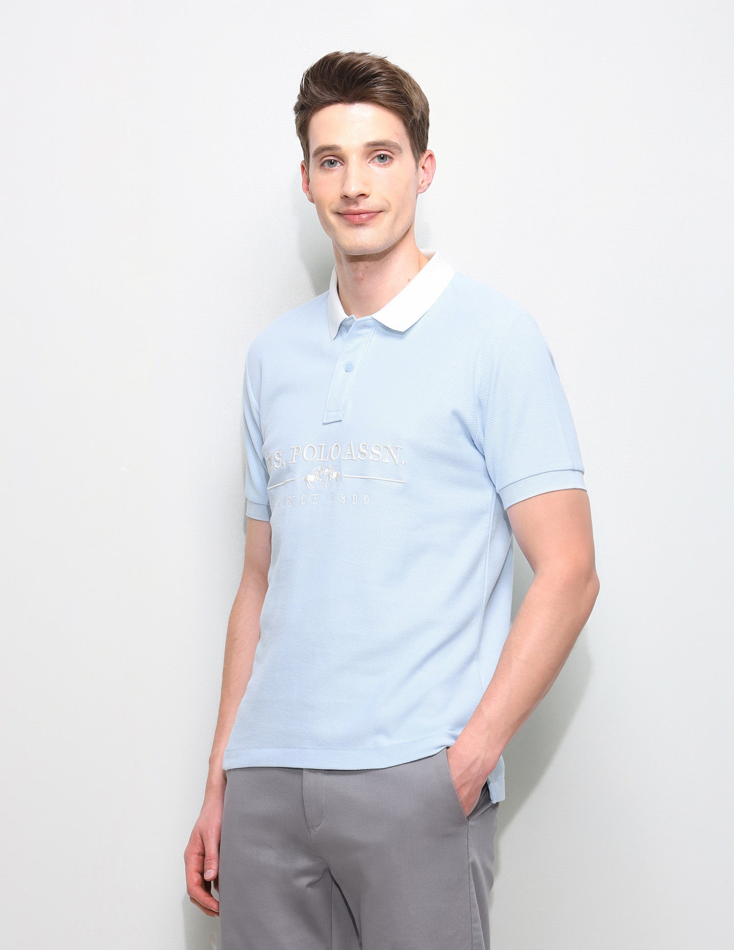 Brand Embroidered Slim Fit Polo Shirt Light Blue - U.S. Polo Assn. India | Large
