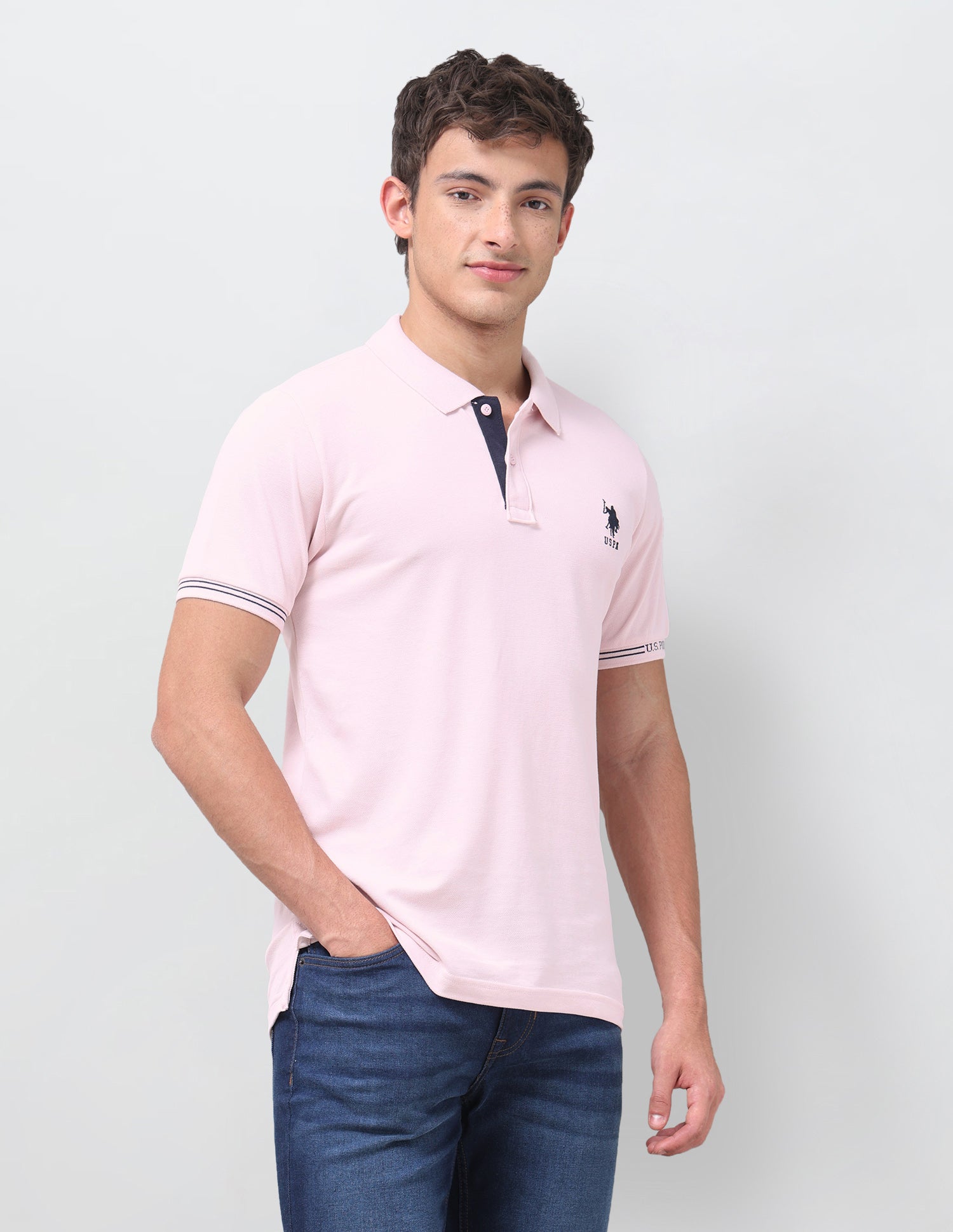 Solid Regular Fit Polo Shirt Light Pink - U.S. Polo Assn. India | Large