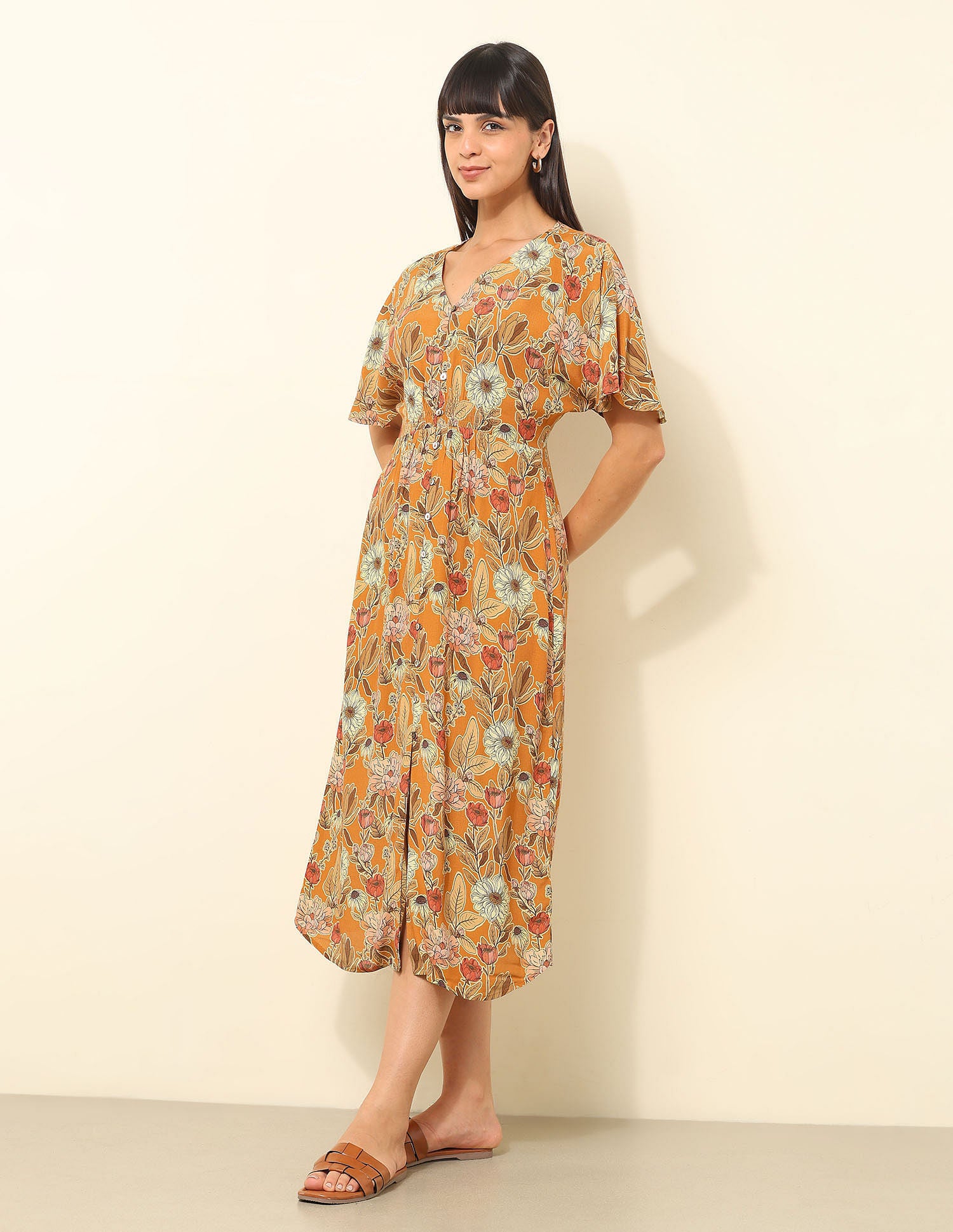Floral Printed Fit & Flare Midi Dress Multi-colour - U.S. Polo Assn. India | Large