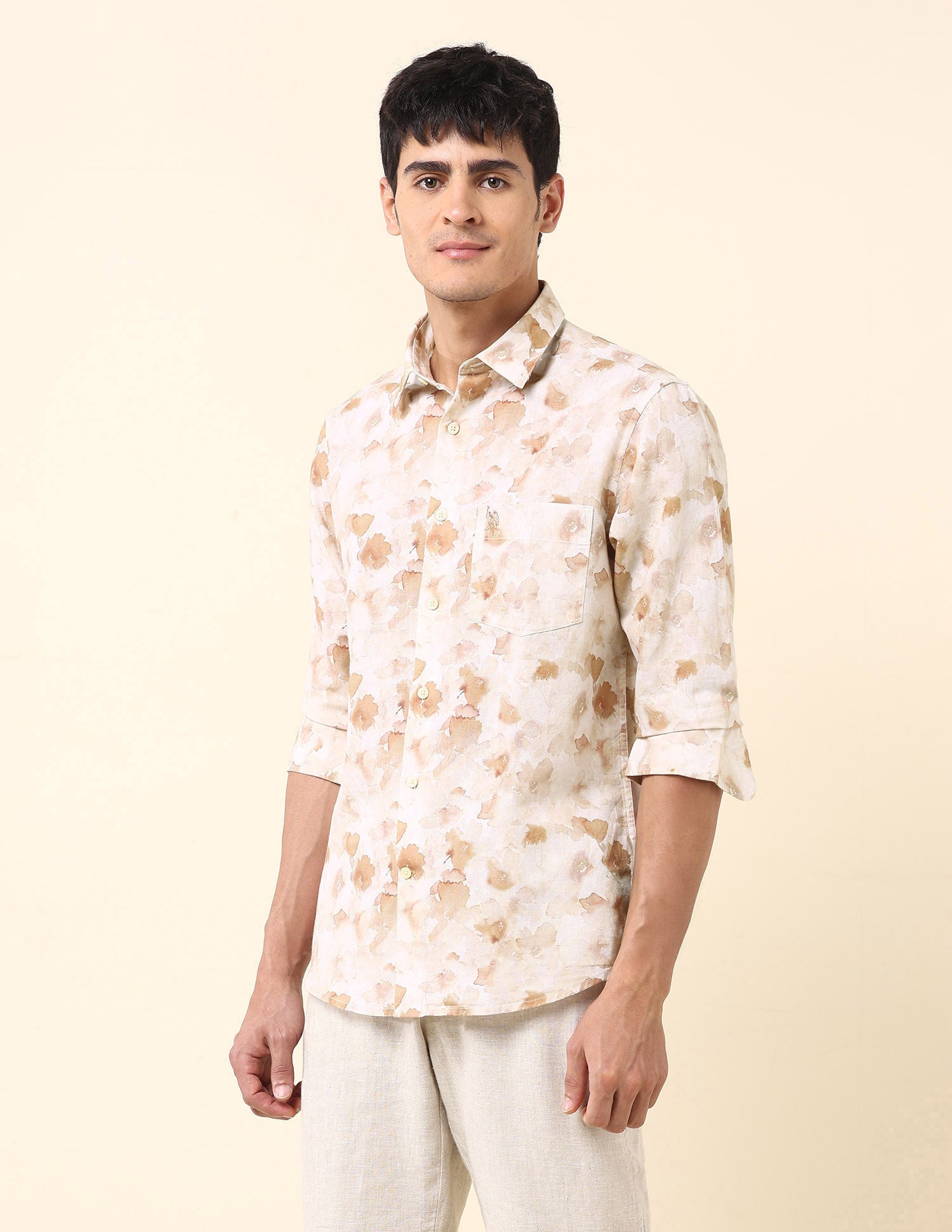 Floral Printed Tailored Fit Shirt Beige - U.S. Polo Assn. India | Large