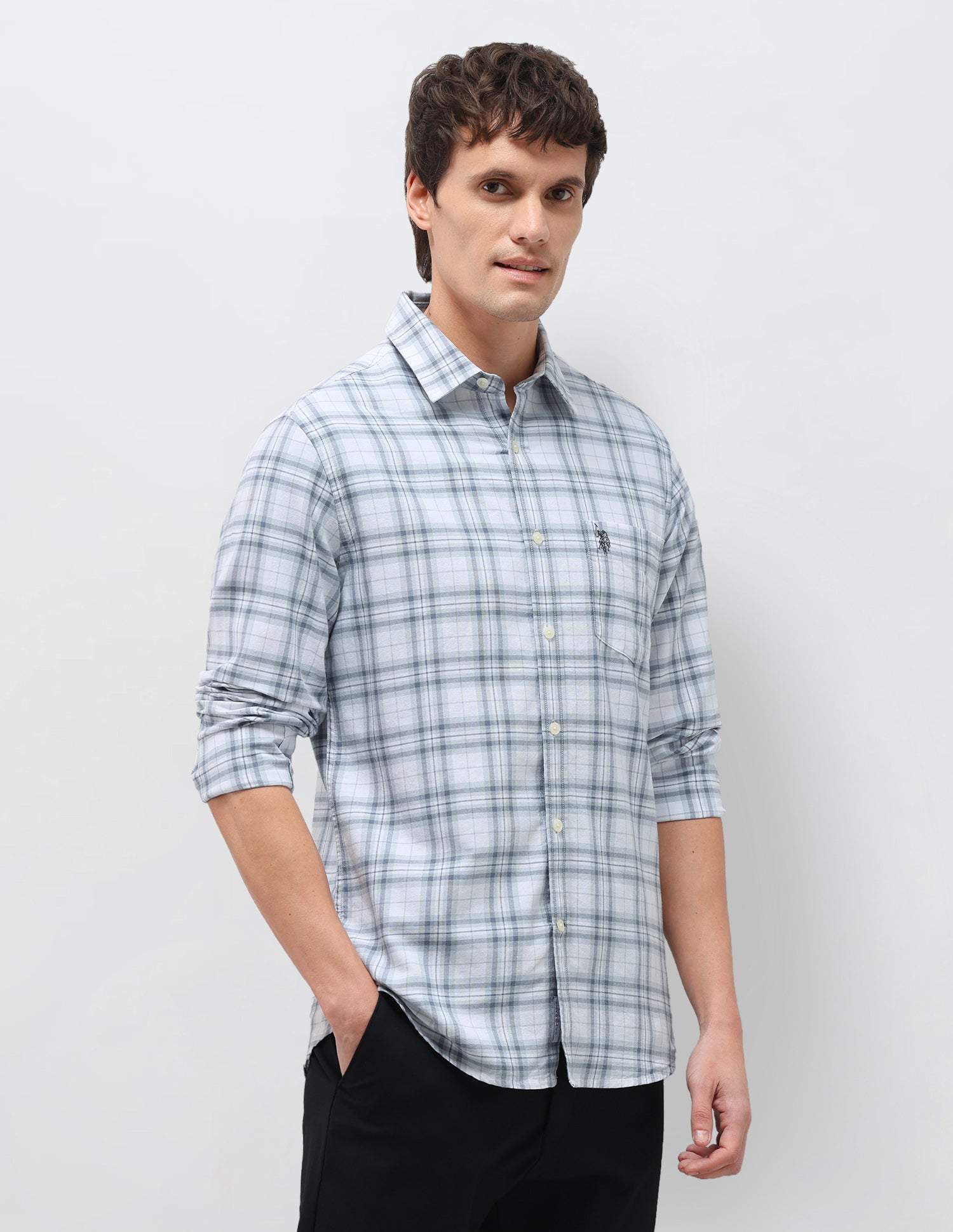 Tartan Checked Oxford Shirt Grey - U.S. Polo Assn. India | Large