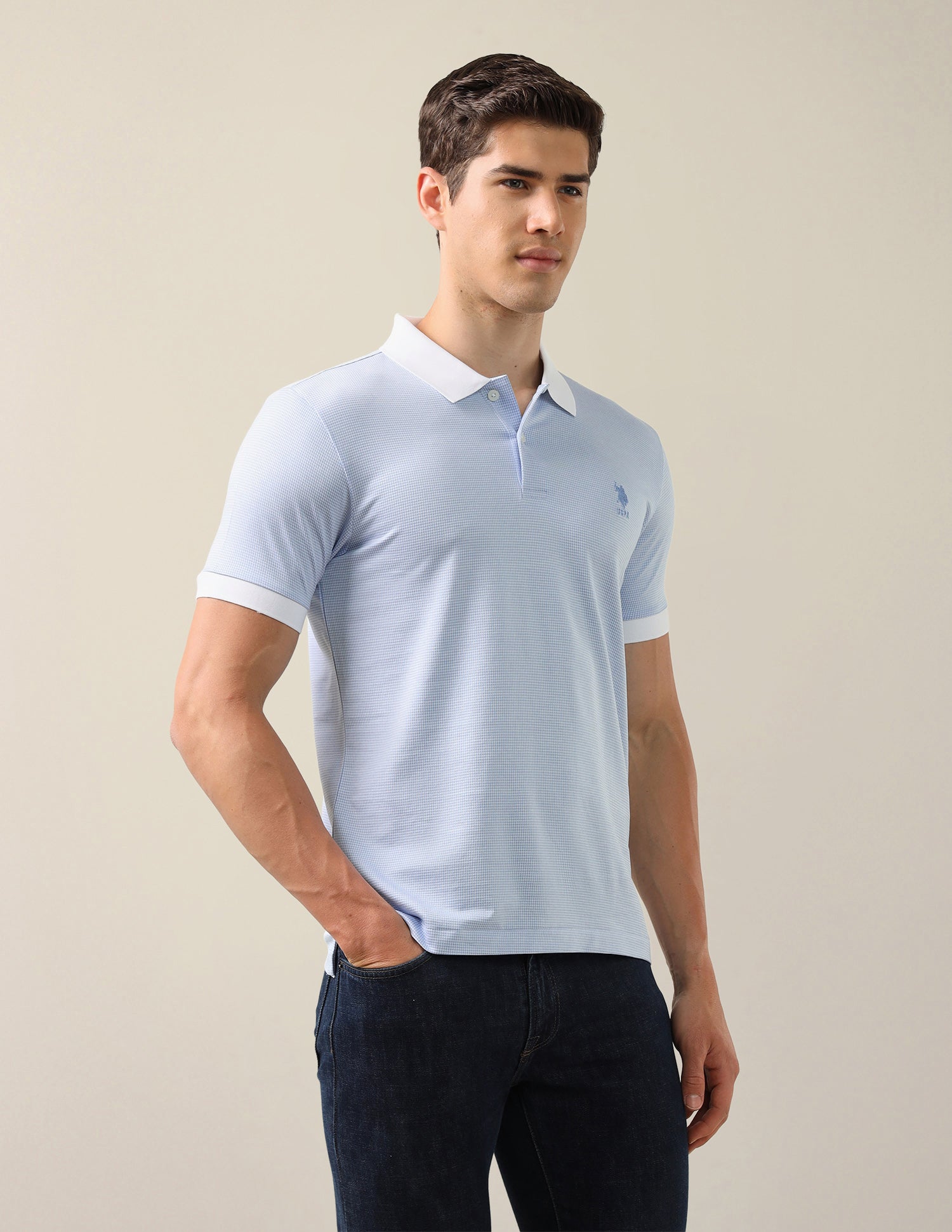 Textured Slim Fit Polo Shirt Blue - U.S. Polo Assn. India | Large