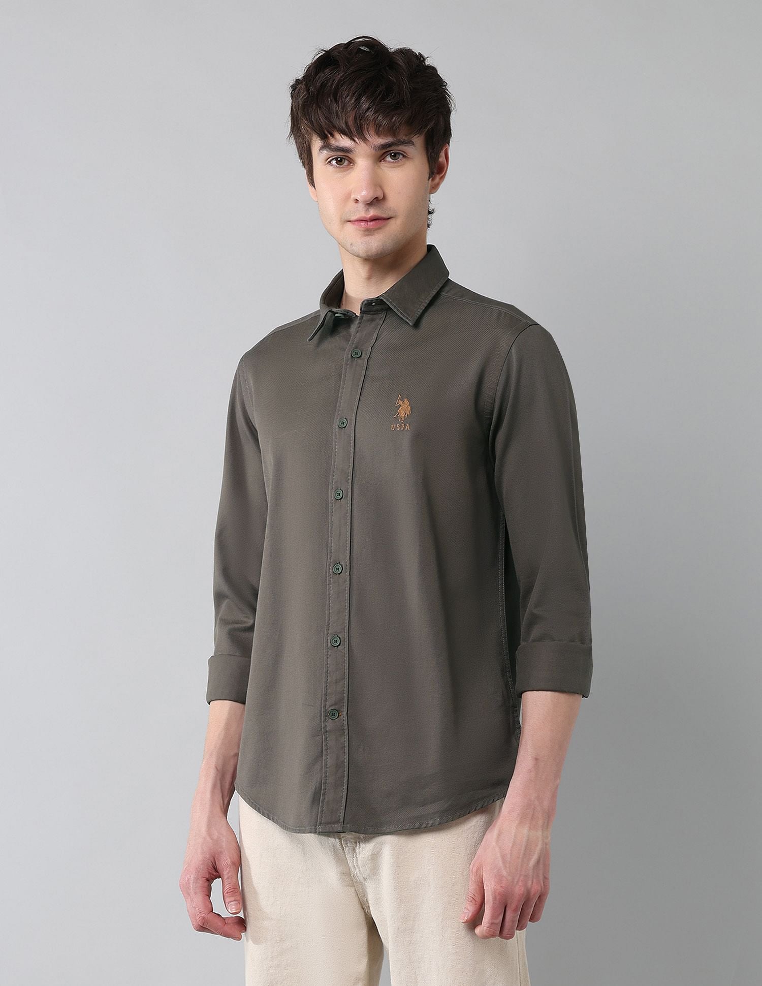 Solid Cavalry Twill Shirt Olive - U.S. Polo Assn. India | Large