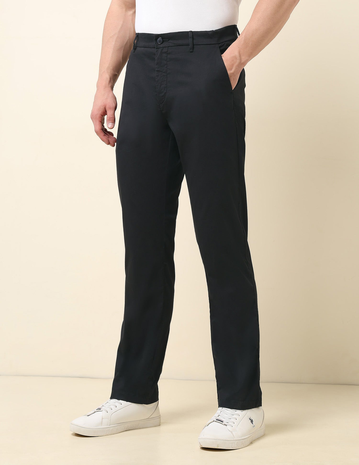 Satin Riley Straight Fit Trousers Black - U.S. Polo Assn. India | Large