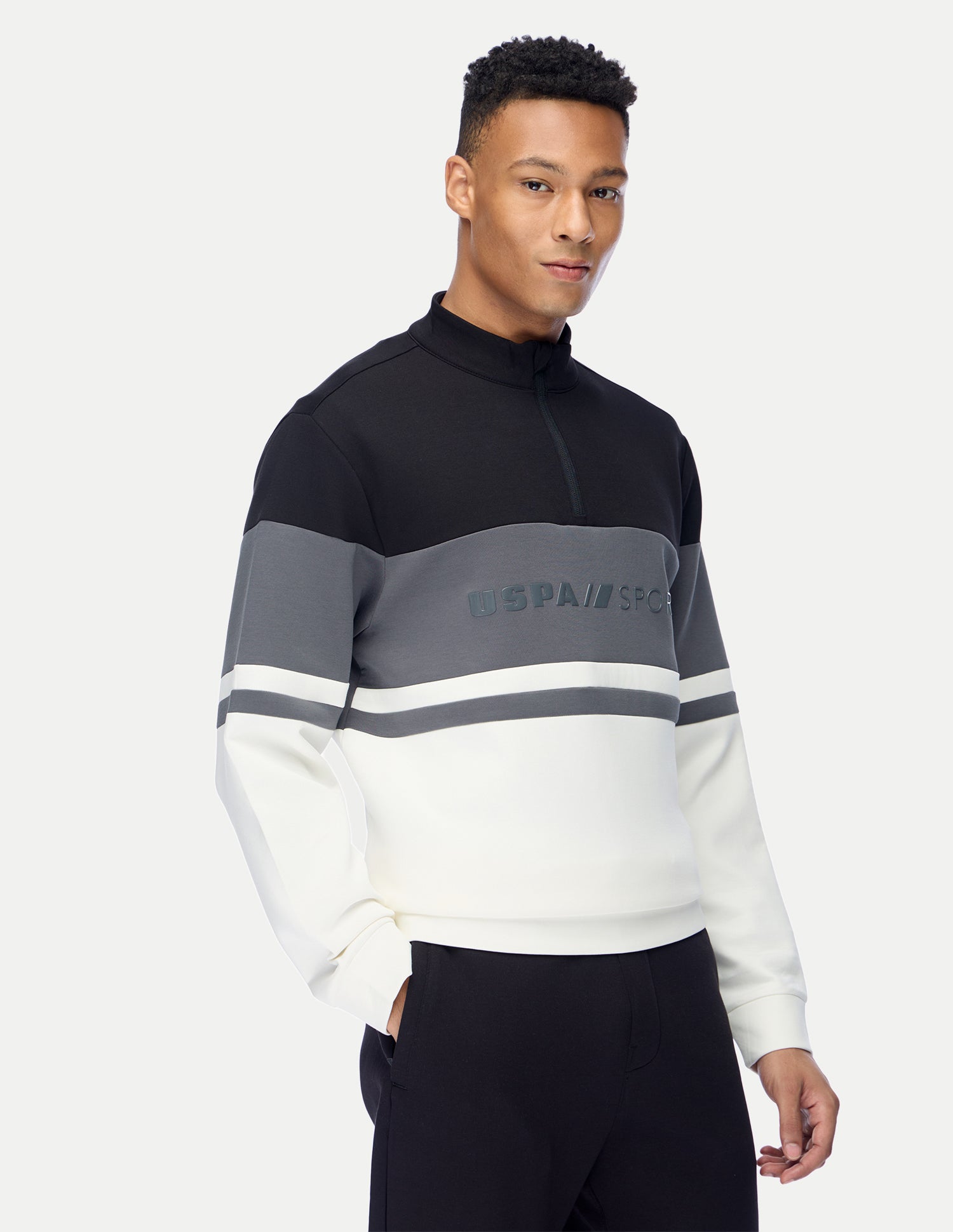 Brand Embossed Slim Fit Active Sweatshirt Black - U.S. Polo Assn. India | Large