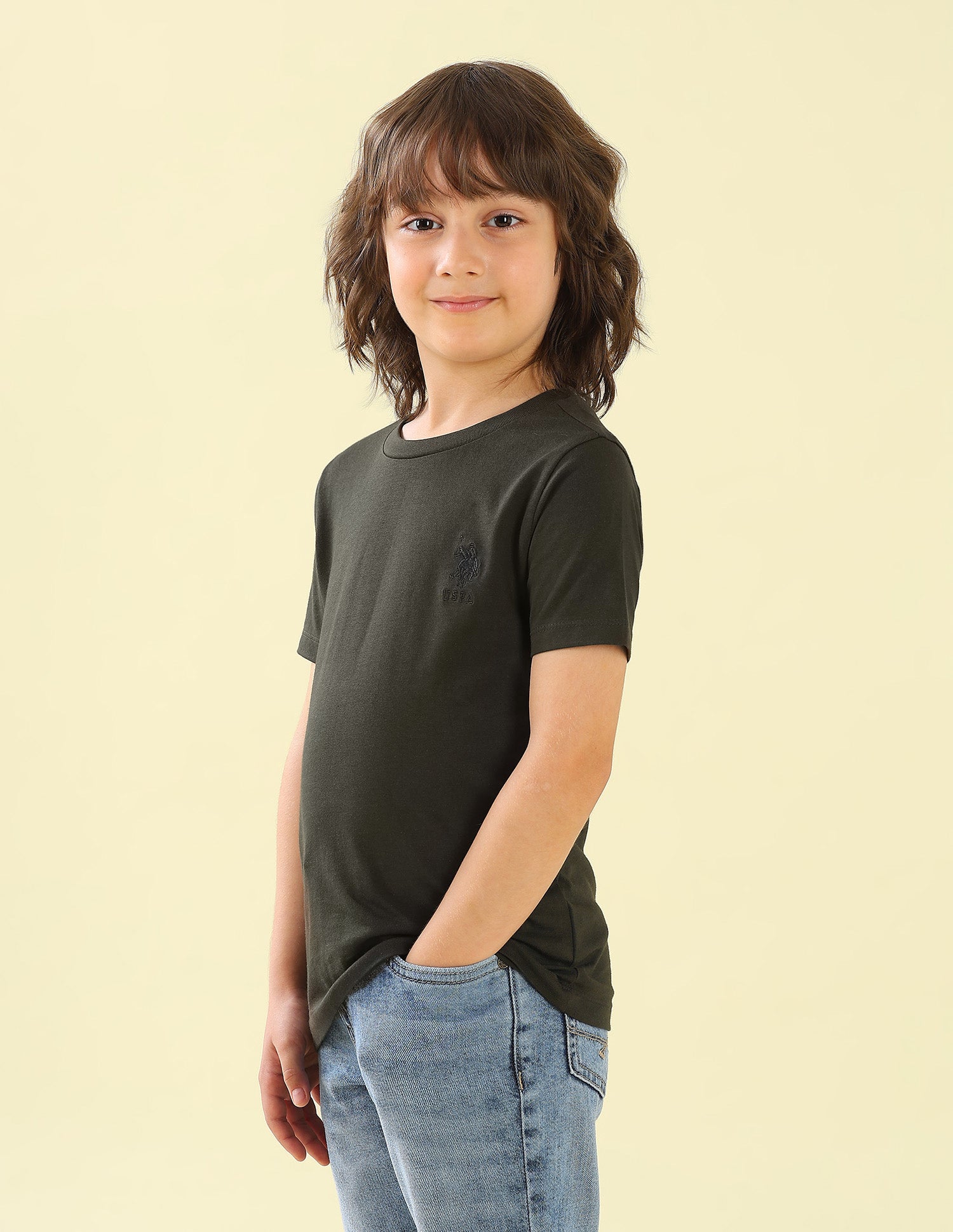 Solid Regular Fit T-Shirt Olive - U.S. Polo Assn. India | Large