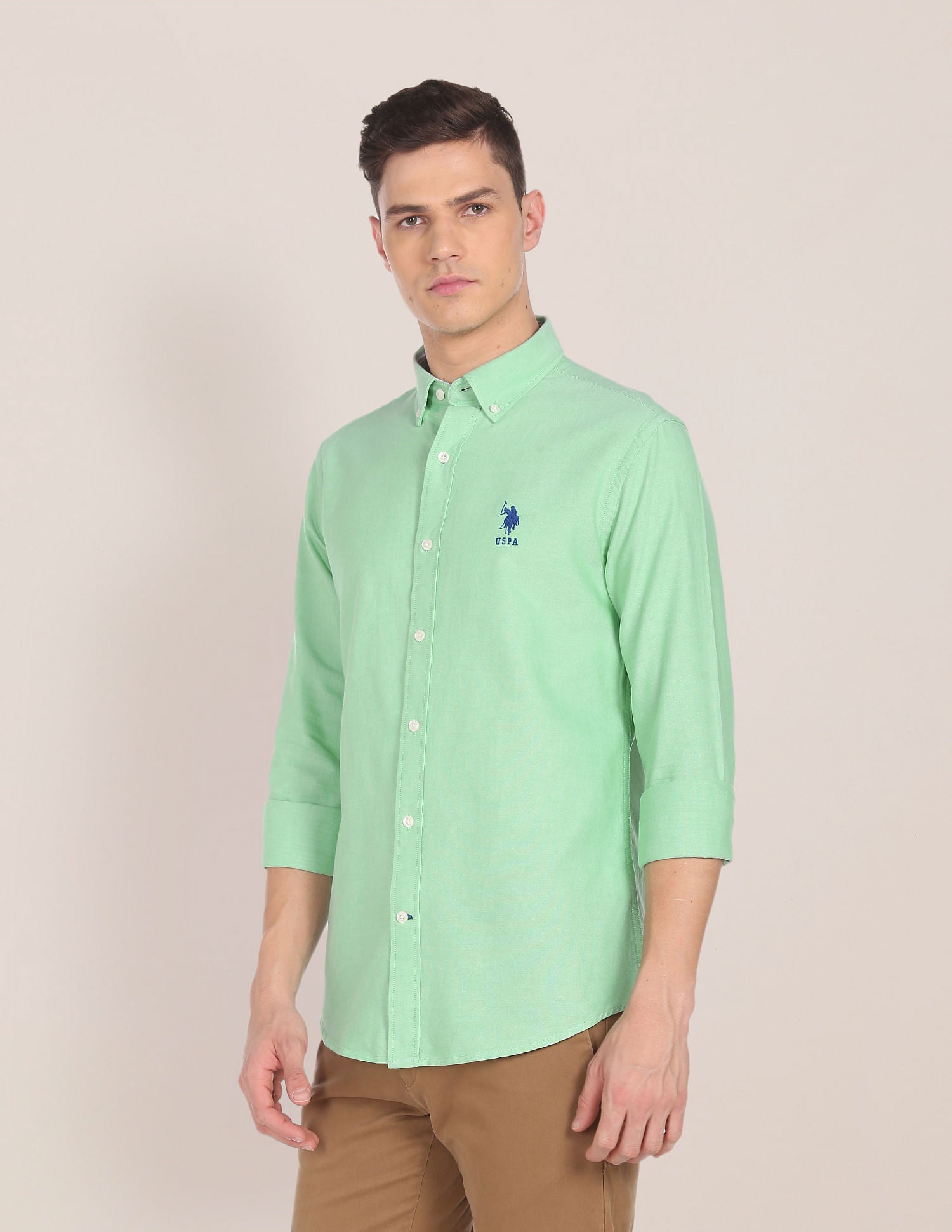 Button Down Collar Solid Casual Shirt Green - U.S. POLO ASSN. | Large