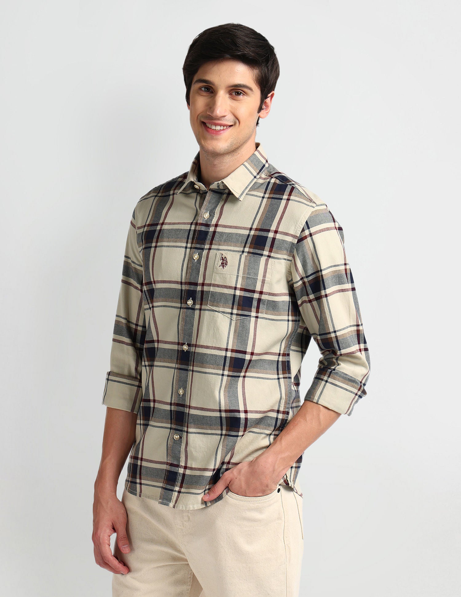 Tartan Check Tailored Fit Shirt Khaki - U.S. POLO ASSN. | Large