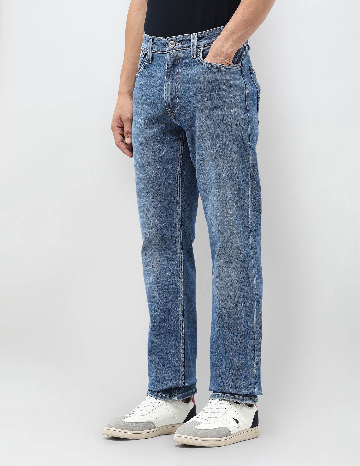 Harold Slim Straight Fit Blue Jeans Mid Blue - U.S. POLO ASSN. | Large