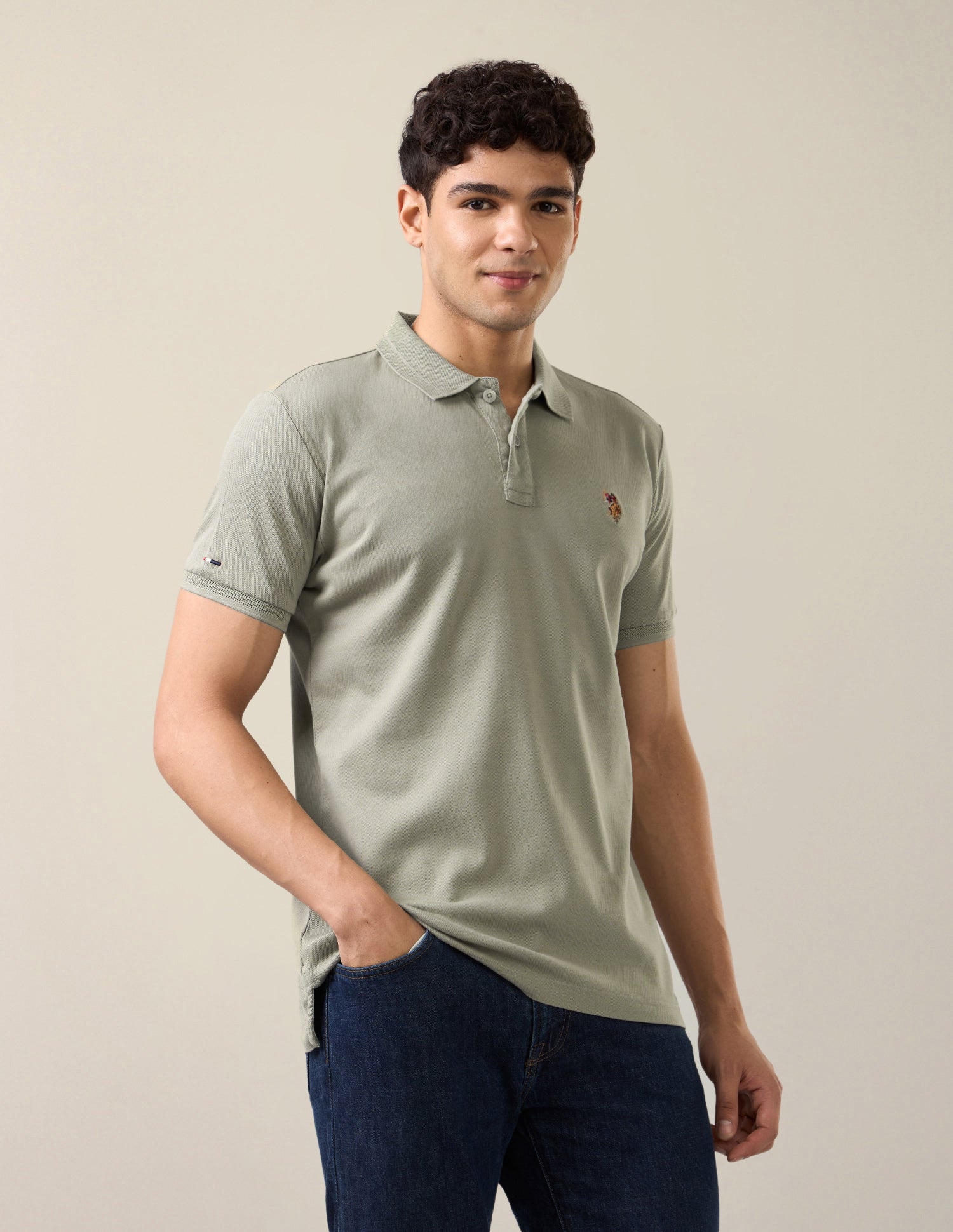 Solid Slim Fit Polo Shirt Olive - U.S. Polo Assn. India | Large