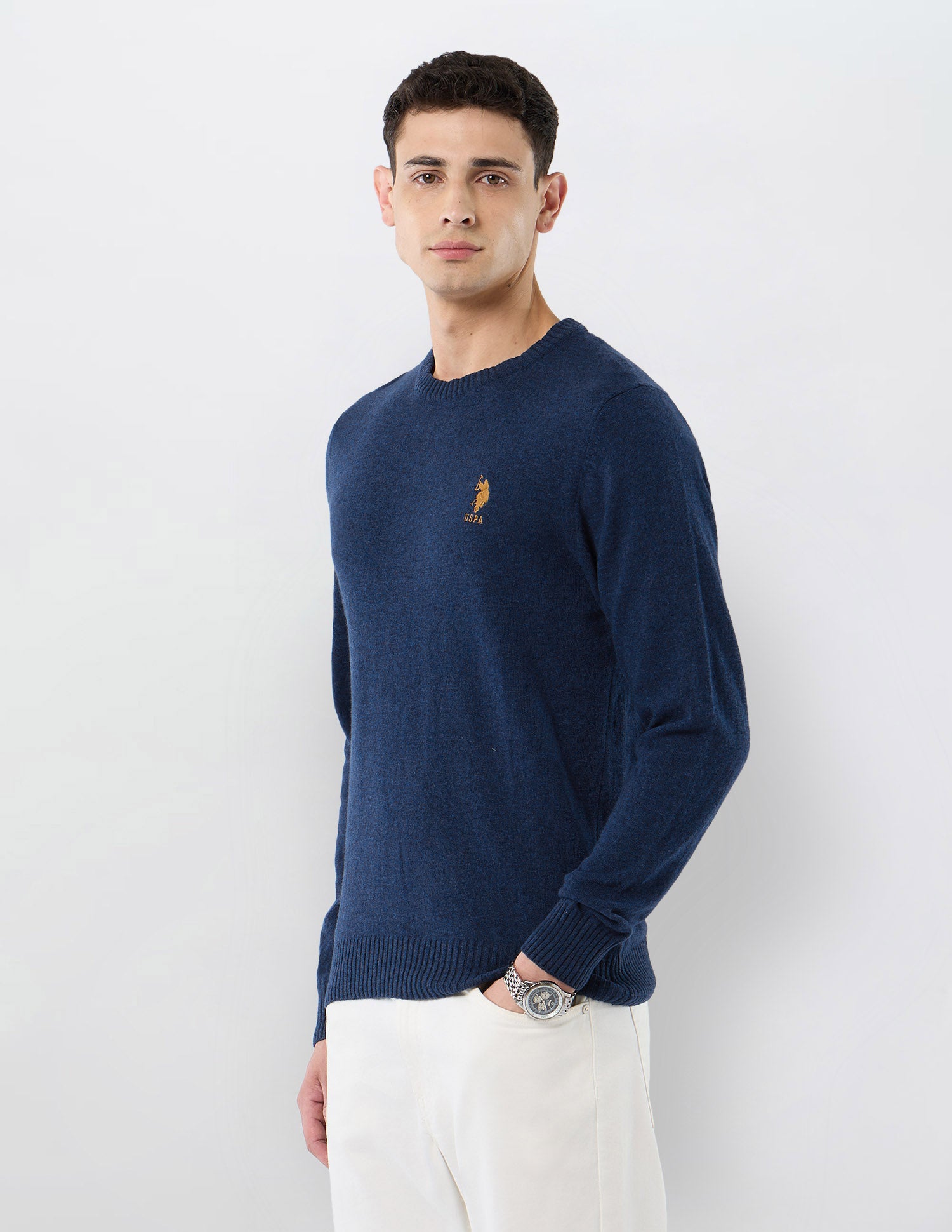 Heathered Regular Fit Sweater Light Blue - U.S. POLO ASSN. | Large